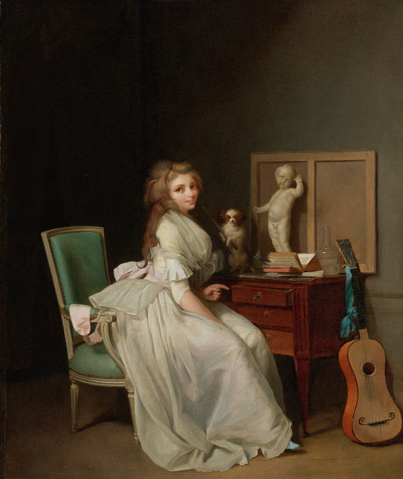 Lady In A White Dress Seated At Her Desk Wall Art by Louis-Léopold Boilly - Canvas Print
