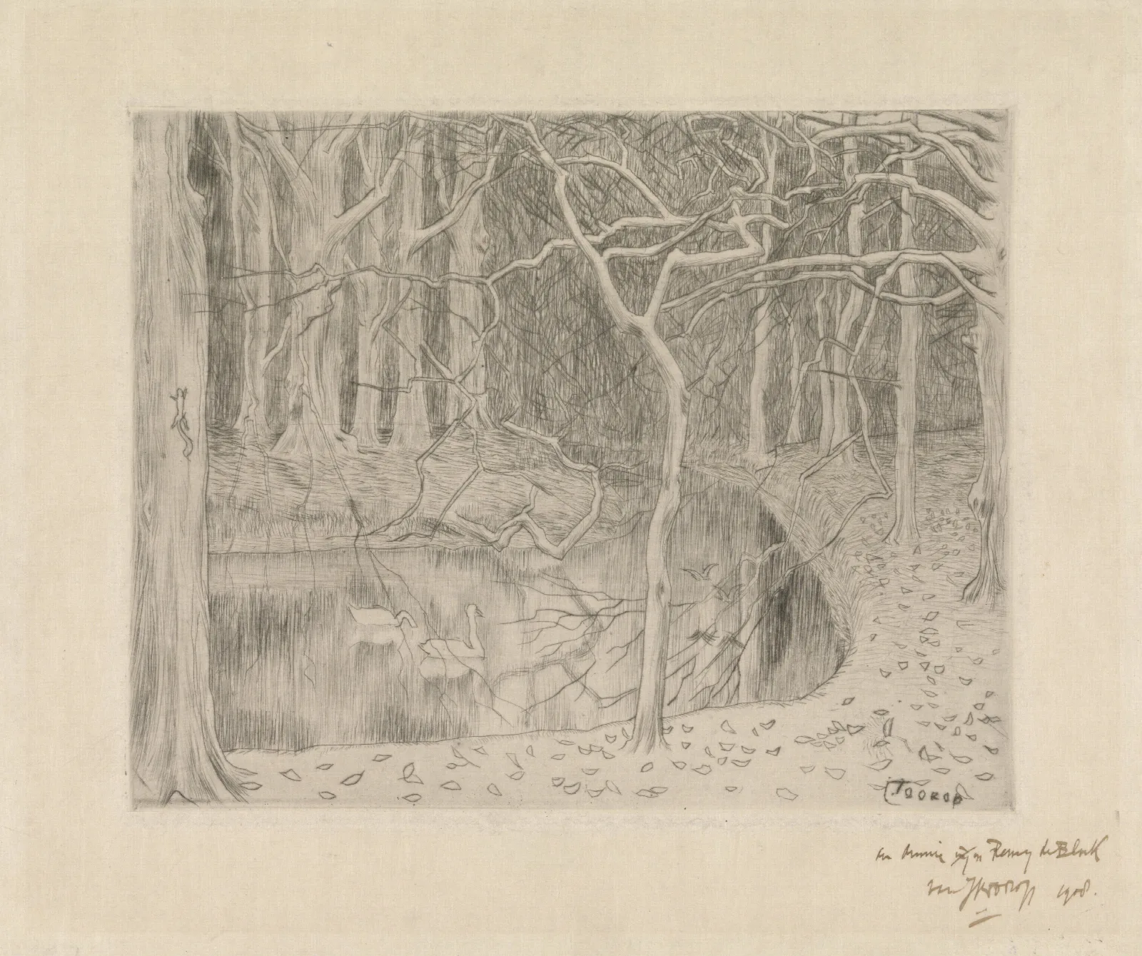 Bos Met Vijver En Zwanen Wall Art by Jan Toorop - Canvas Print