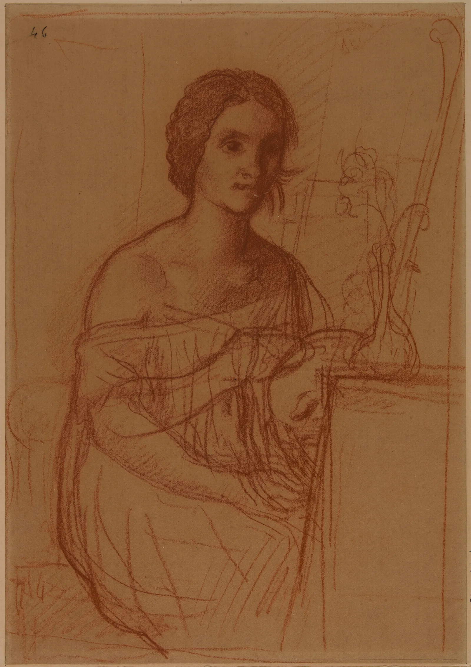 Une Femme Assise Peignant Un Vase Wall Art by Pierre Puvis de Chavannes - Canvas Print