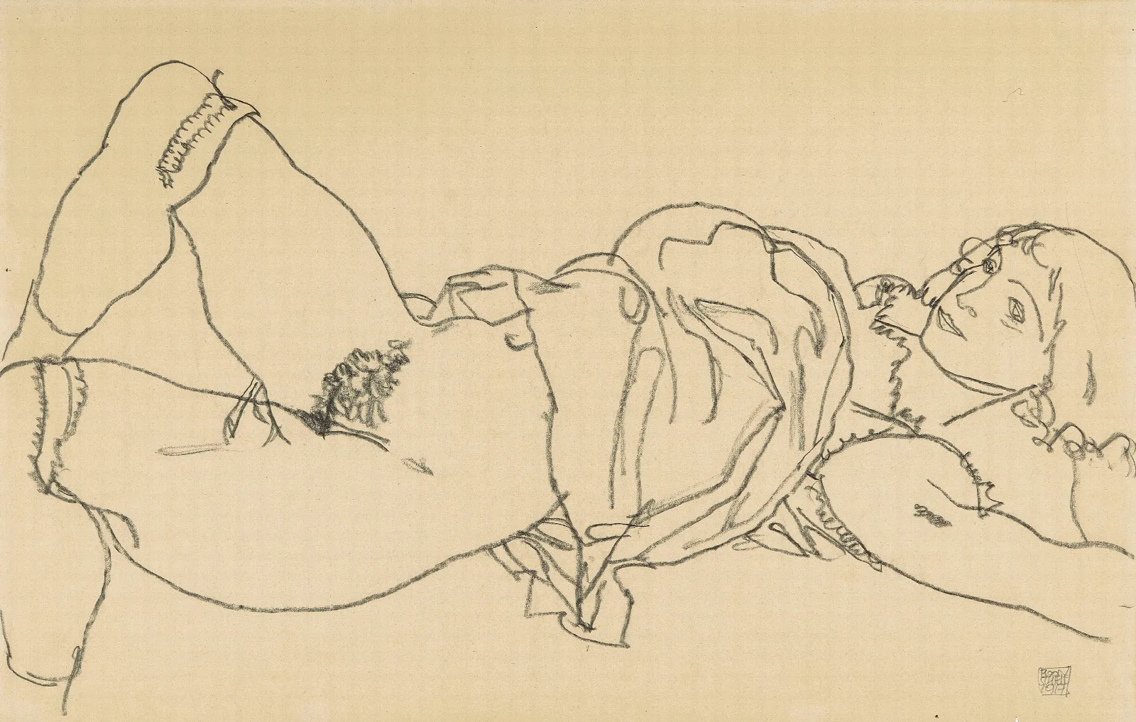 Liegender Madchenakt Nach Rechts In Ganzer Figur Wall Art by Egon Schiele - Canvas Print