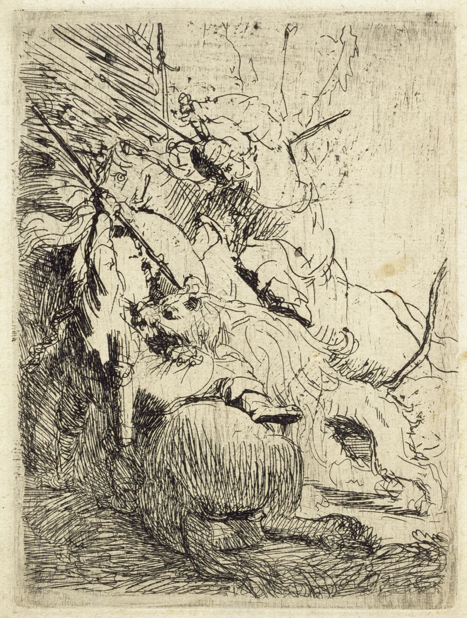 The Small Lion Hunt With One Lion Wall Art by Rembrandt van Rijn - Canvas Print