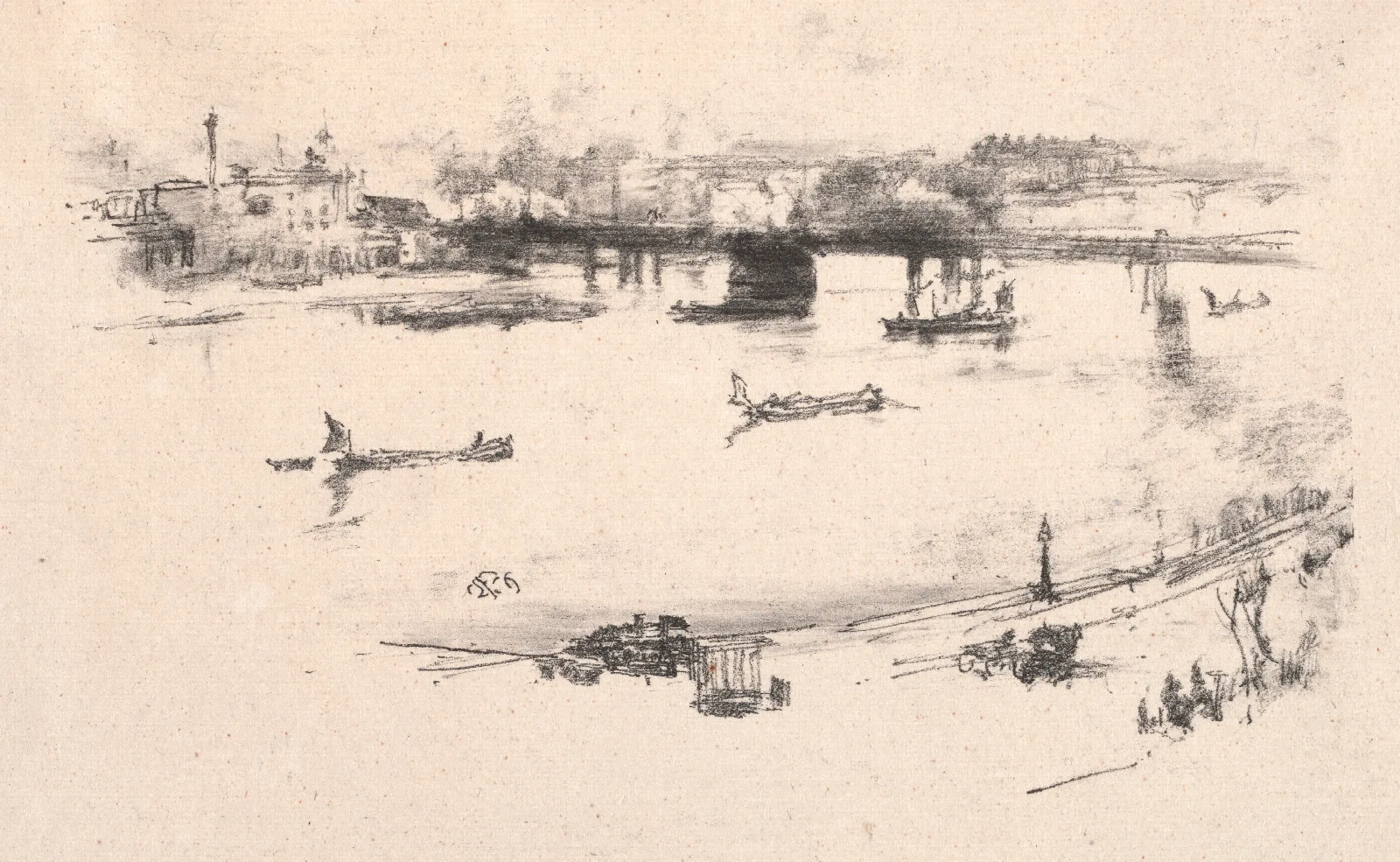 Charing Cross Railway Bridge Wall Art by James Abbott McNeill Whistler - Canvas Print