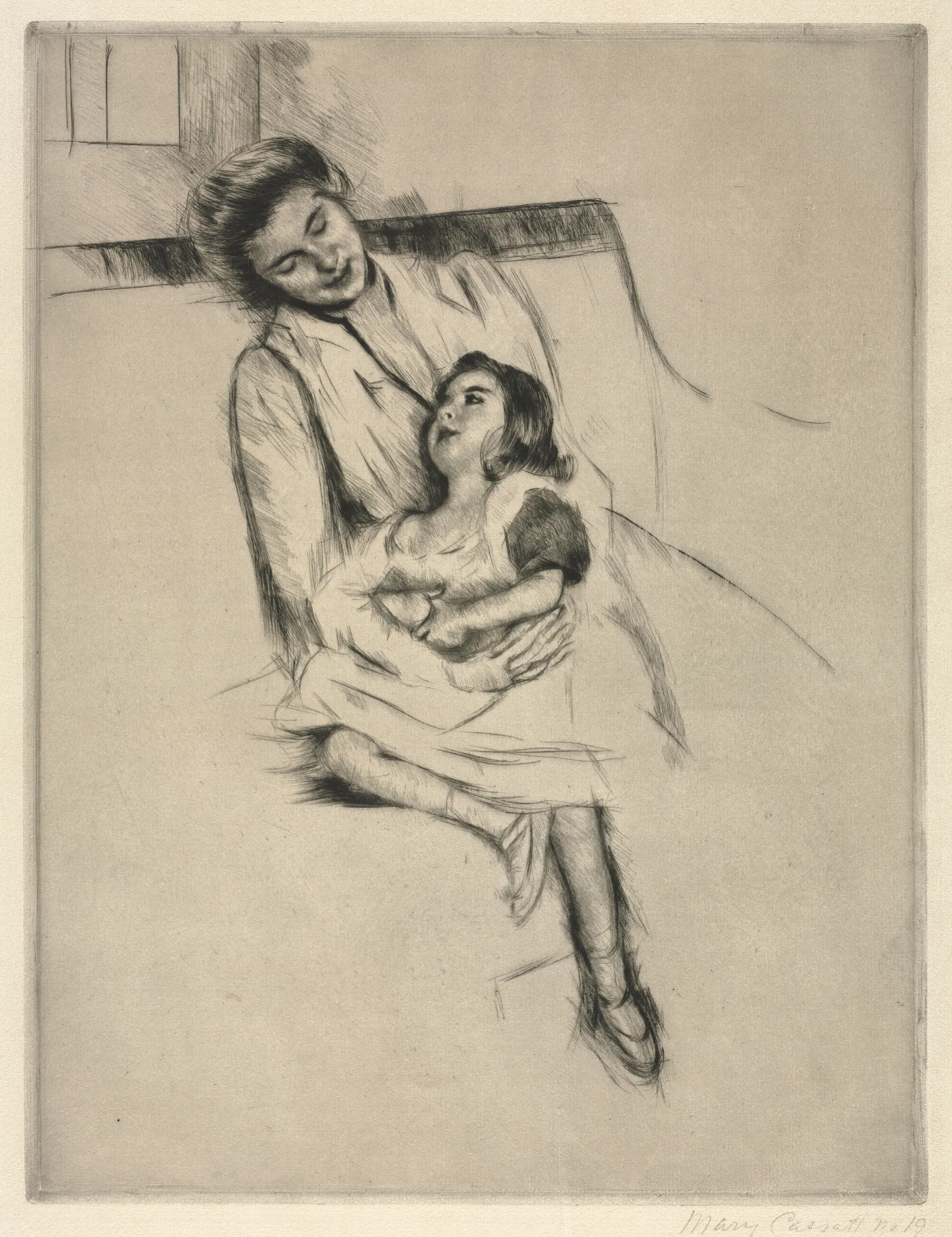 Reine And Margot Seated On A Sofa Wall Art by Mary Cassatt - Canvas Print