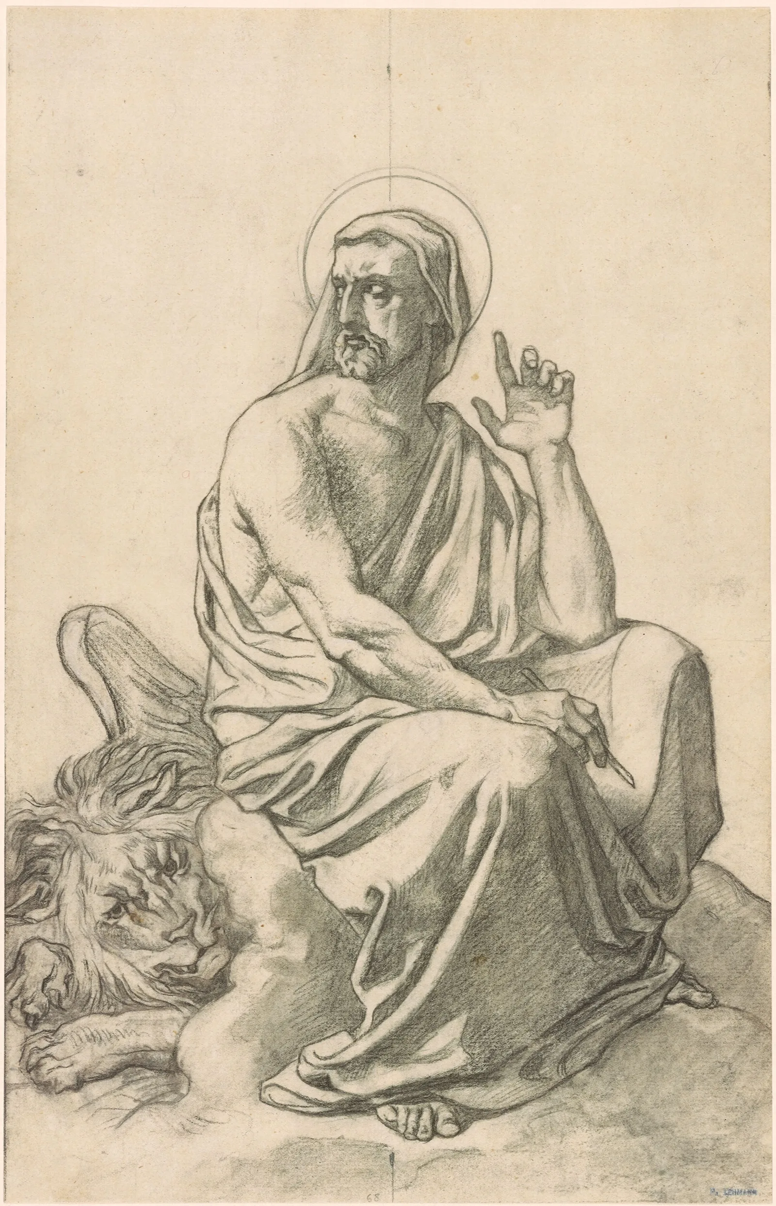 St Mark And His Lion Wall Art by Henri Lehmann - Canvas Print