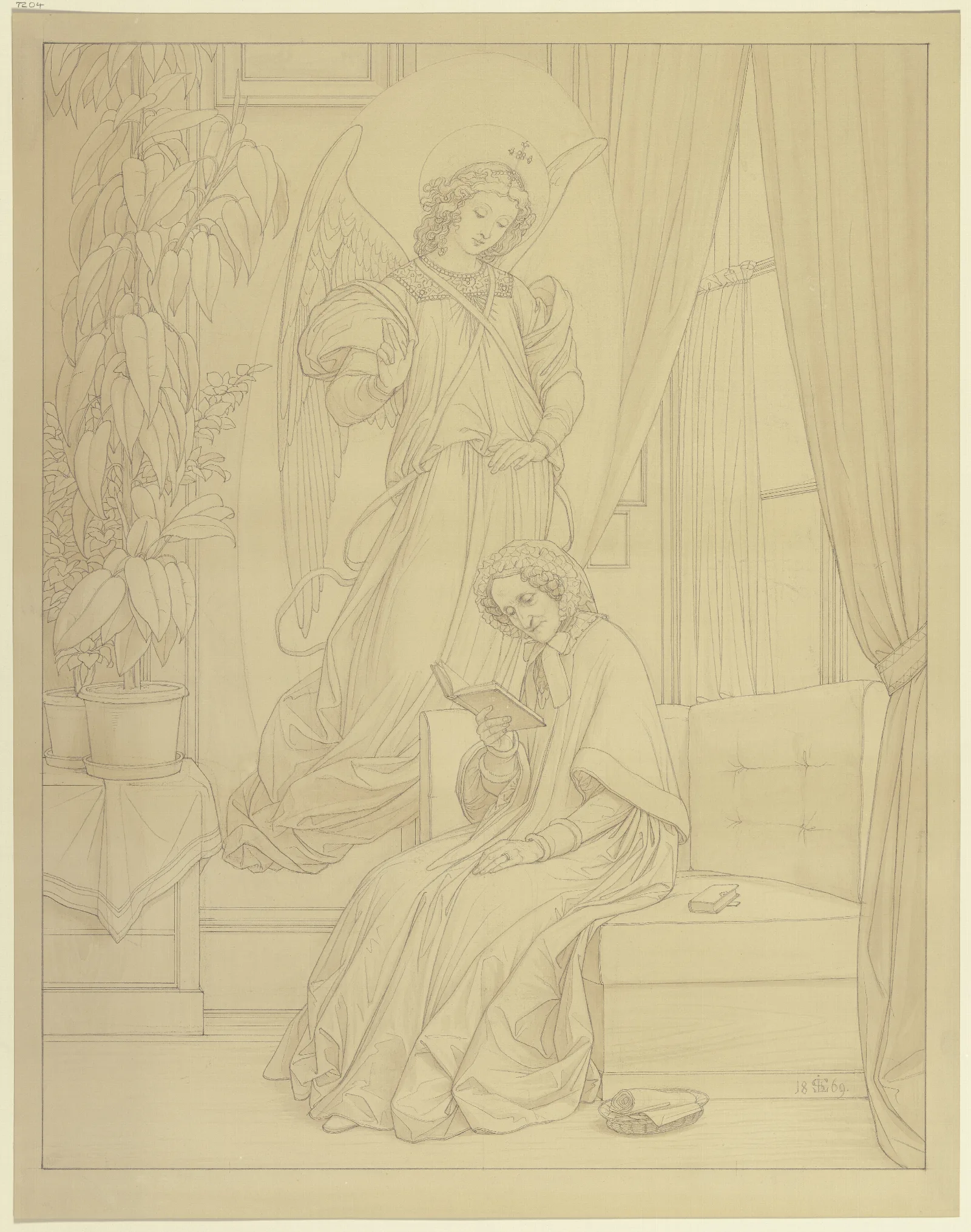 Die Lesende Antonia Brentano Mit Einem Engel Wall Art by Eduard von Steinle - Canvas Print