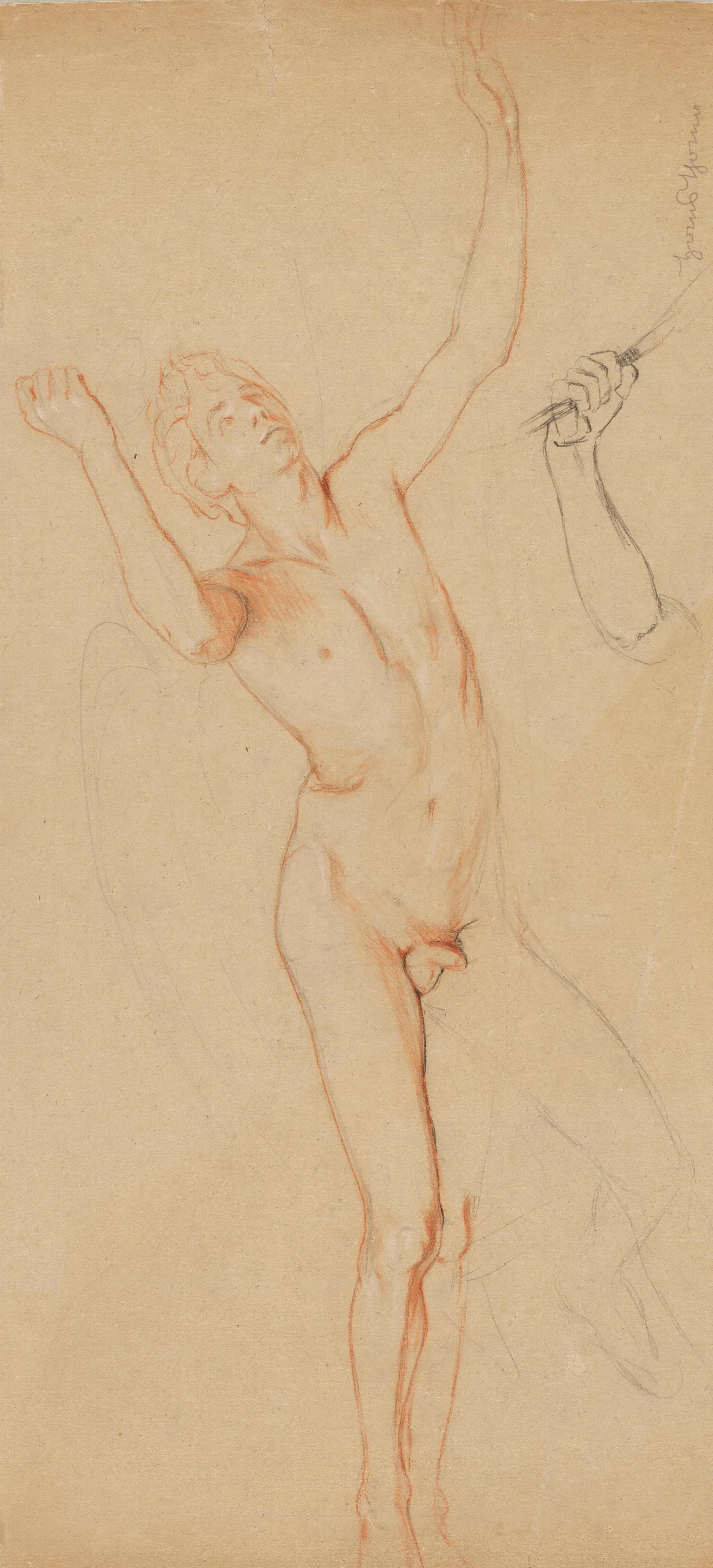 Male Nude Below Study Of A Hand Wall Art by Hans Thoma - Canvas Print