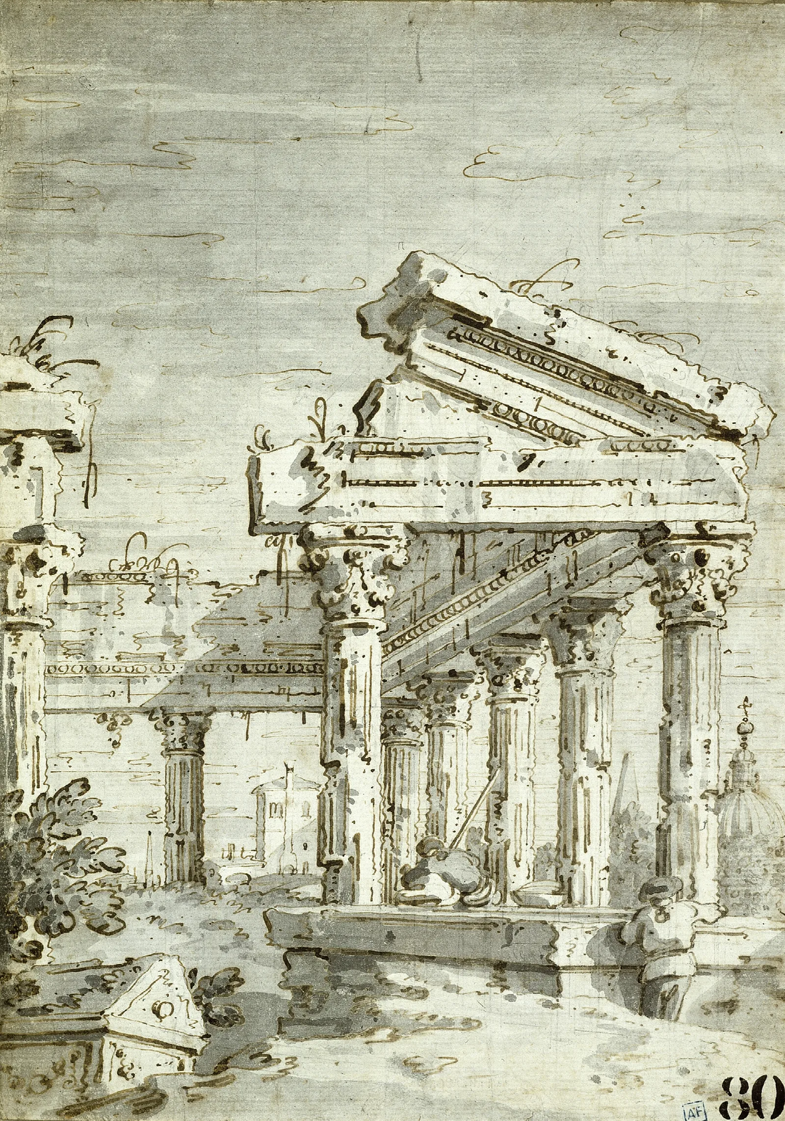Capriccio A Ruined Classical Temple Wall Art by Canaletto - Canvas Print