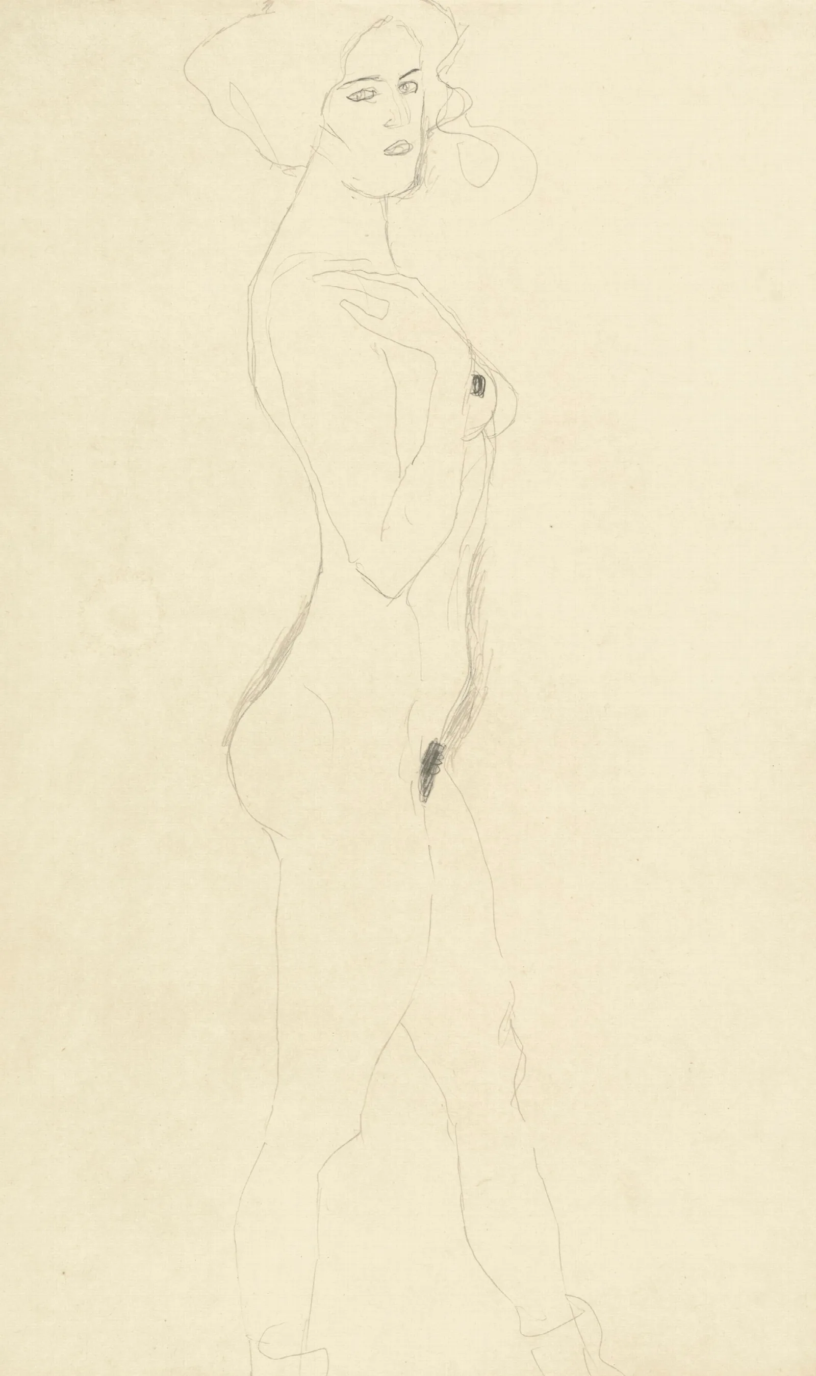 Schreitende Nach Rechts Die Rechte Hand An Der Schulter Wall Art by Gustav Klimt - Canvas Print