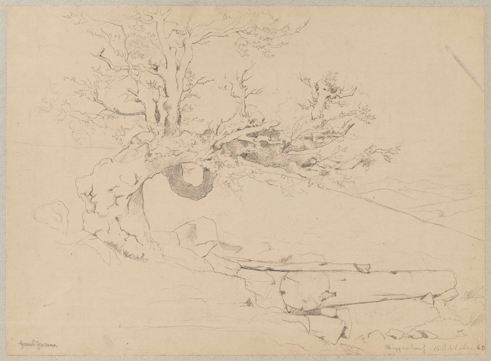 Landscape With A Tree By A Stream Near Ruppenberg In Westphalia Wall Art by Hans Thoma - Canvas Print