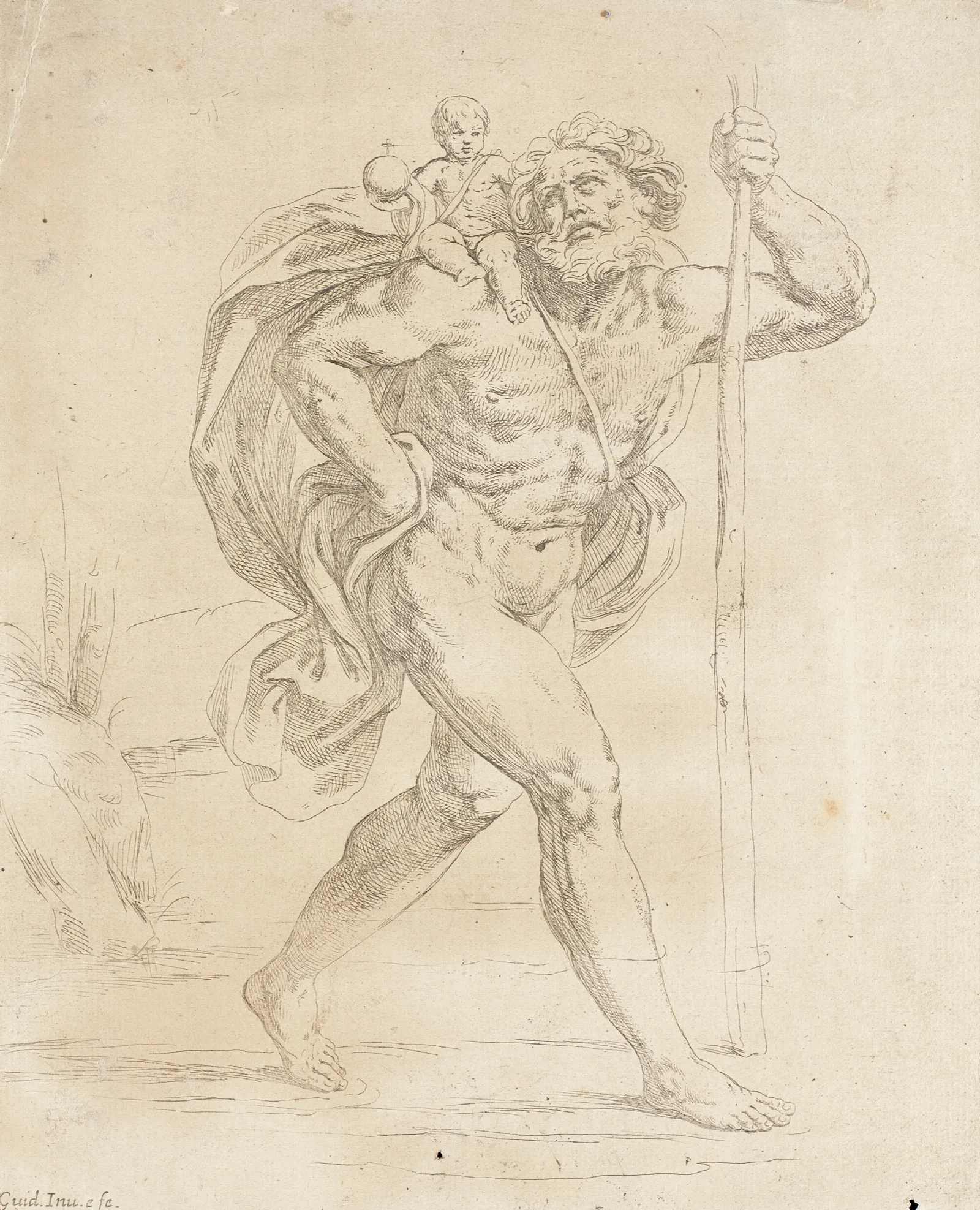 Saint Christopher And The Holy Child Wall Art by Guido Reni - Canvas Print