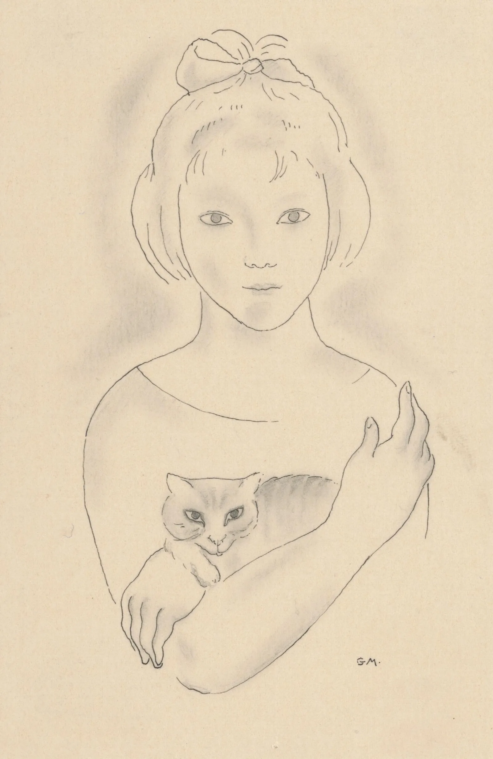 A Little Girl With A Cat Wall Art by Mikuláš Galanda - Canvas Print