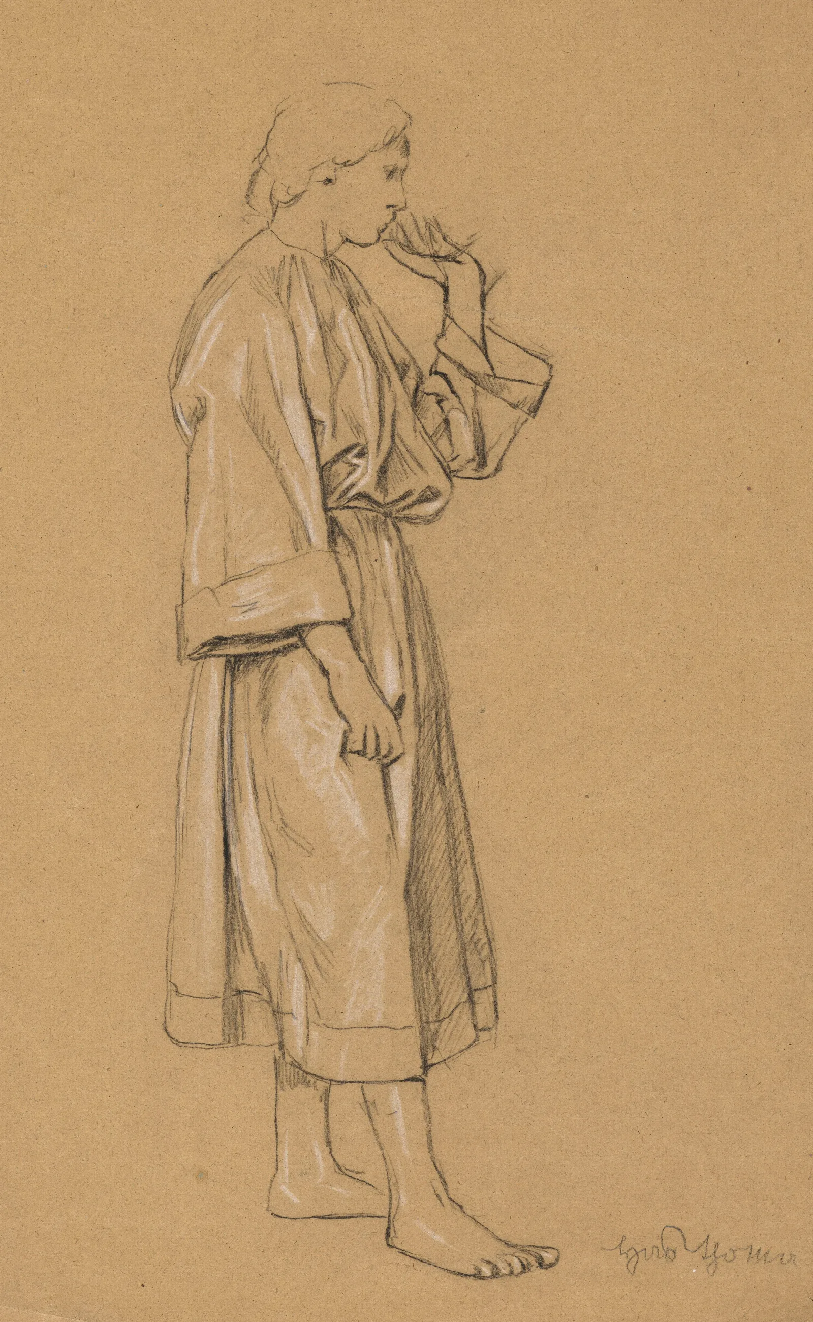 Study Of A Young Man In An Antique Styled Robe With His Left Hand Raised To His Chin Wall Art by Hans Thoma - Canvas Print