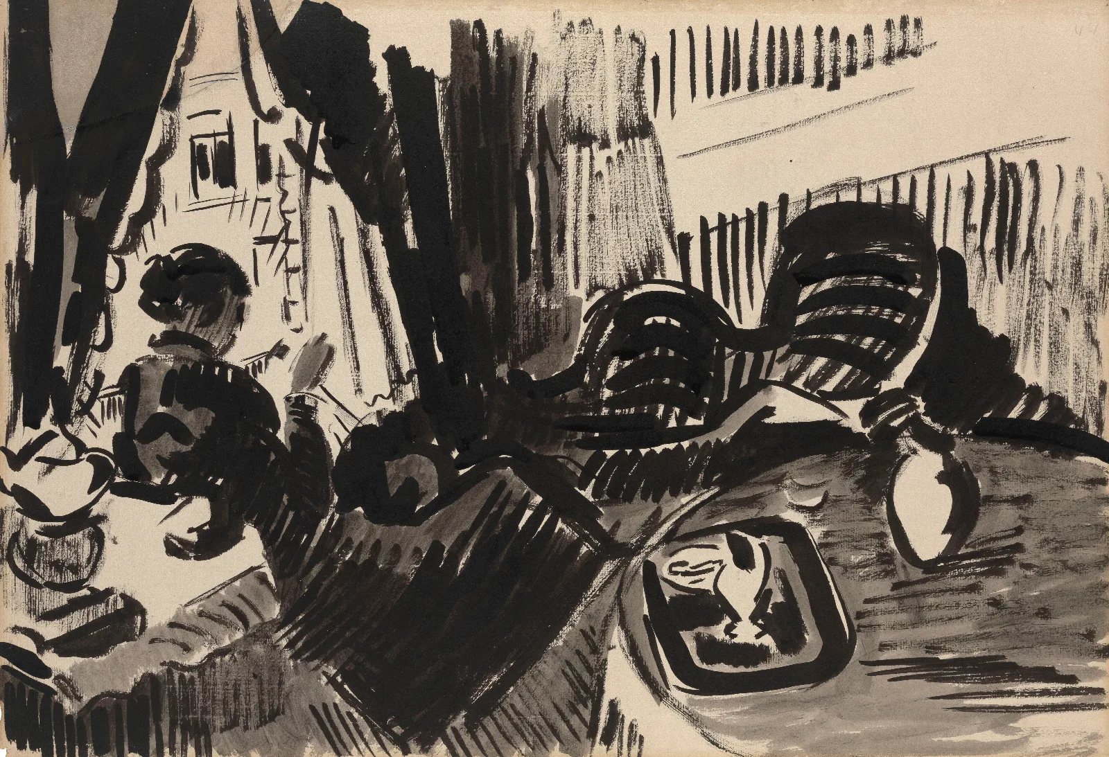 Nel Sewing Before The Burtterfly Sofa Wall Art by Rik Wouters - Canvas Print