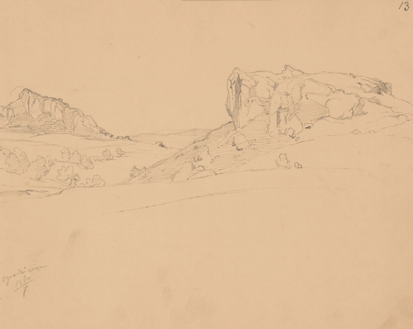 Landscape Sketch From The Ogrodzieniec Area Wall Art by Józef Simmler - Canvas Print