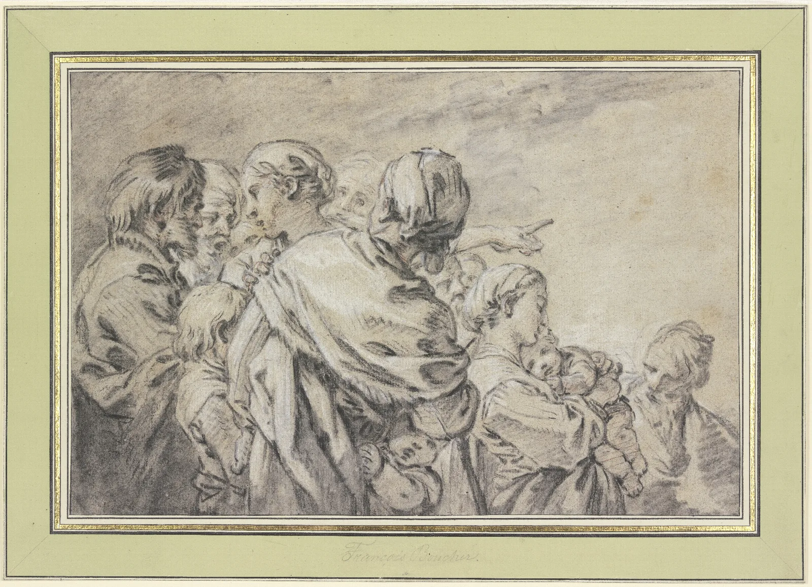 Halbfigurengruppe Mit Mannern Und Frauen Mit Kindern Wall Art by François Boucher - Canvas Print
