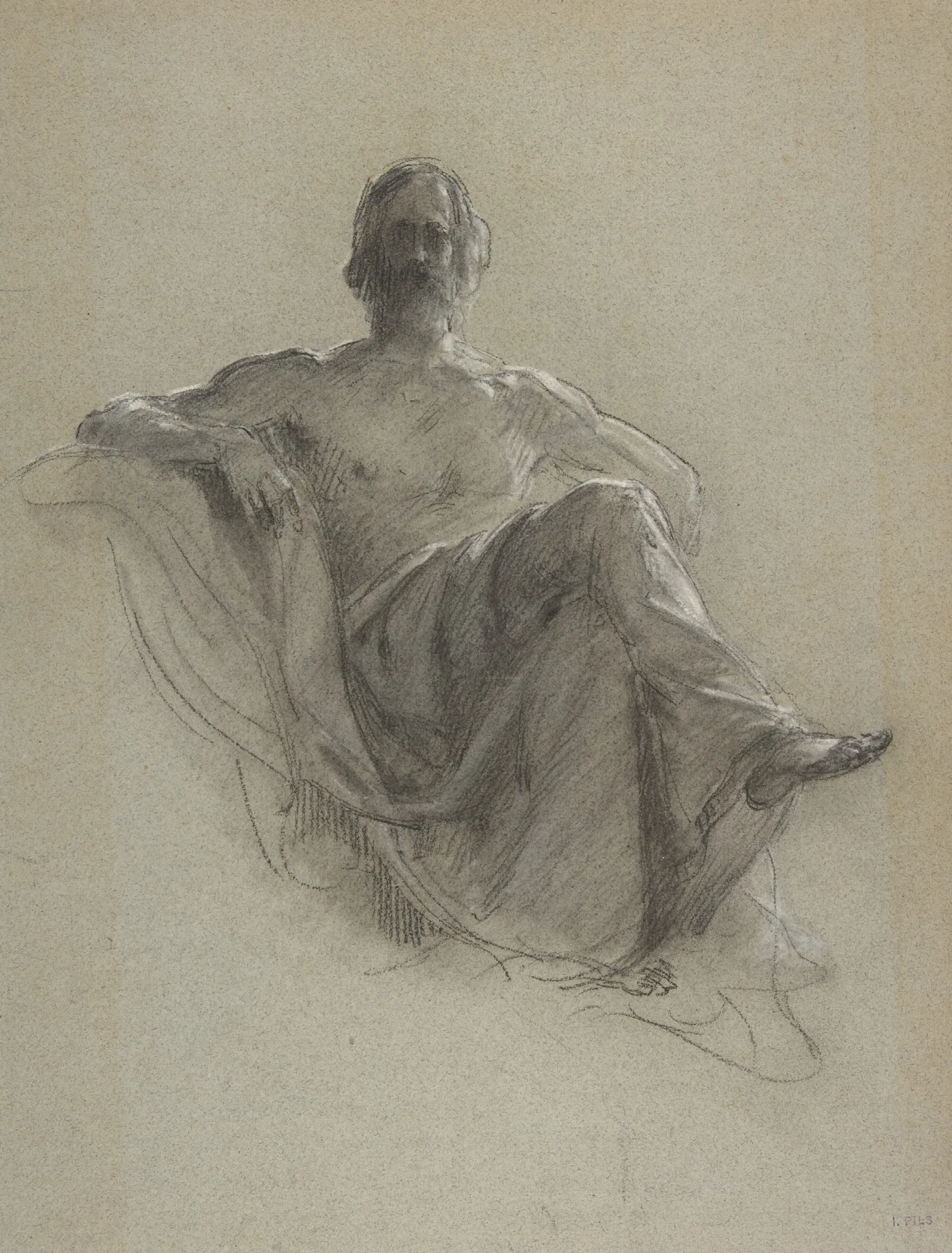 Seated Bearded Man Nude To The Waist Jupiter Seated Wall Art by Isidore Pils - Canvas Print