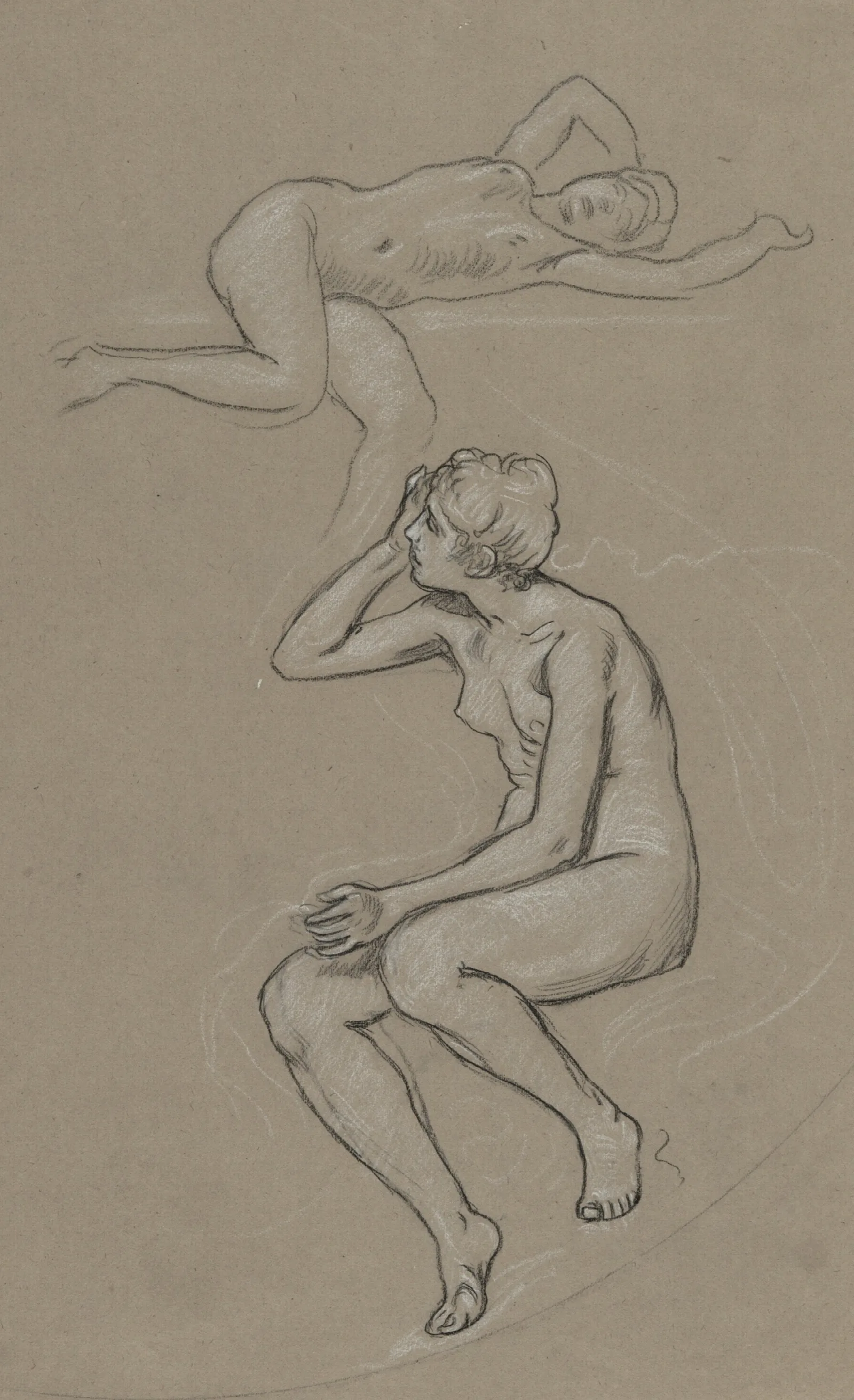Studies For Figure Of Spring 2 Wall Art by Elihu Vedder - Canvas Print