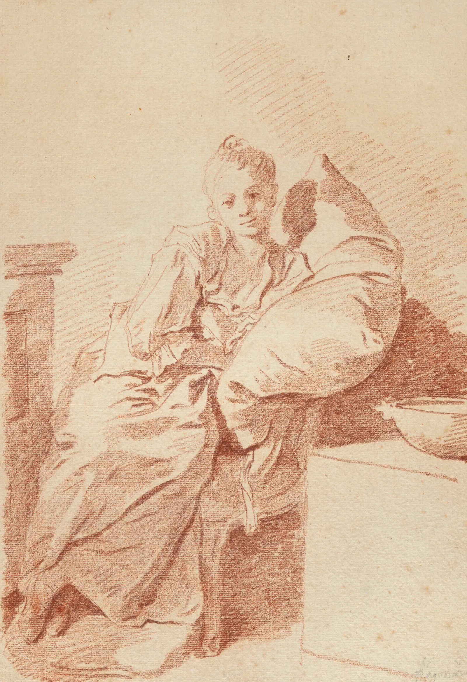 A Young Girl Seated In An Interior Leaning Against A Pillow La Jeune Malade Wall Art by Jean-Honoré Fragonard - Canvas Print