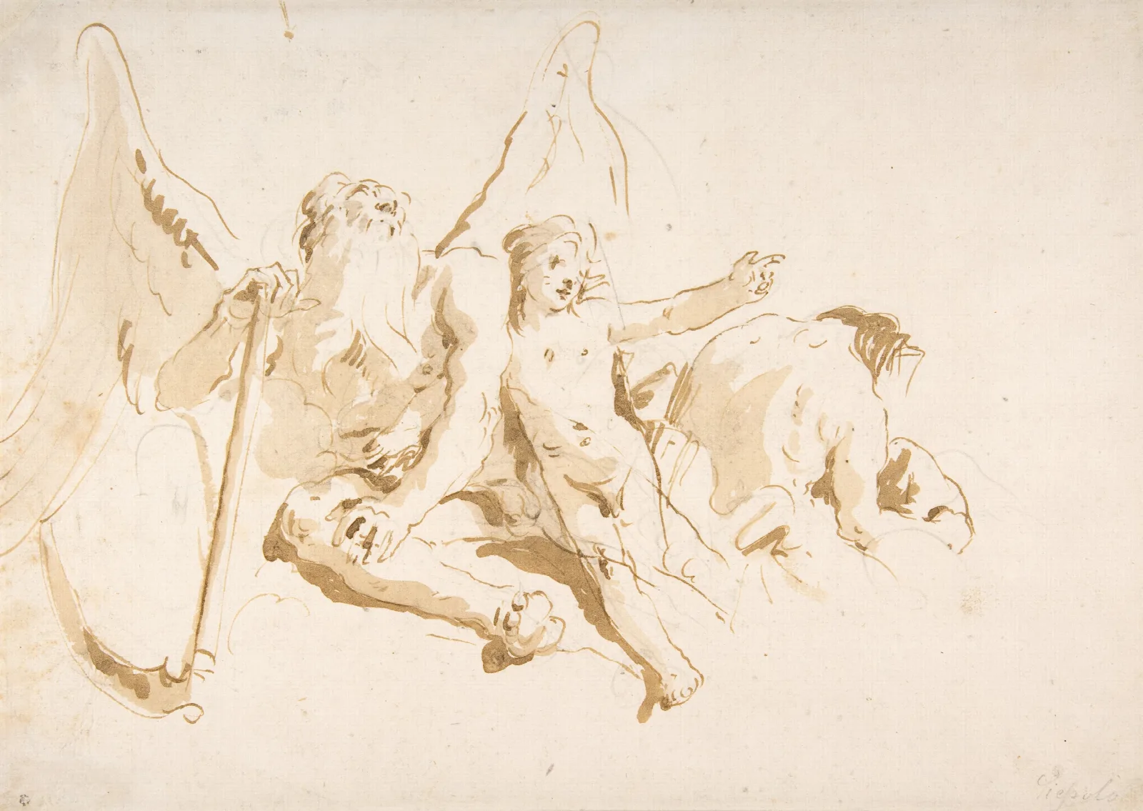 Time Seated With Two Attendant Figures Wall Art by Giovanni Battista Tiepolo - Canvas Print