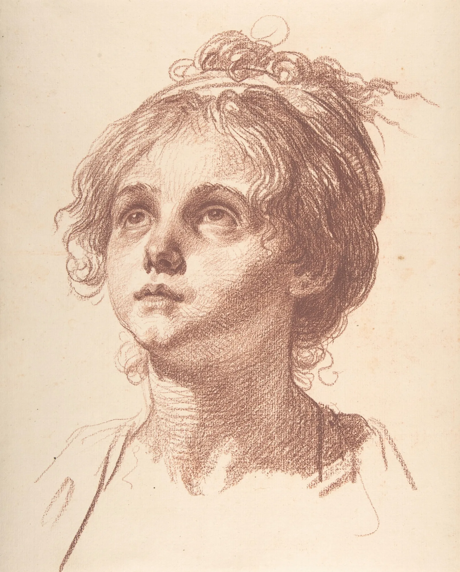 Head Of A Girl Looking Up Wall Art by Jean-Baptiste Greuze - Canvas Print