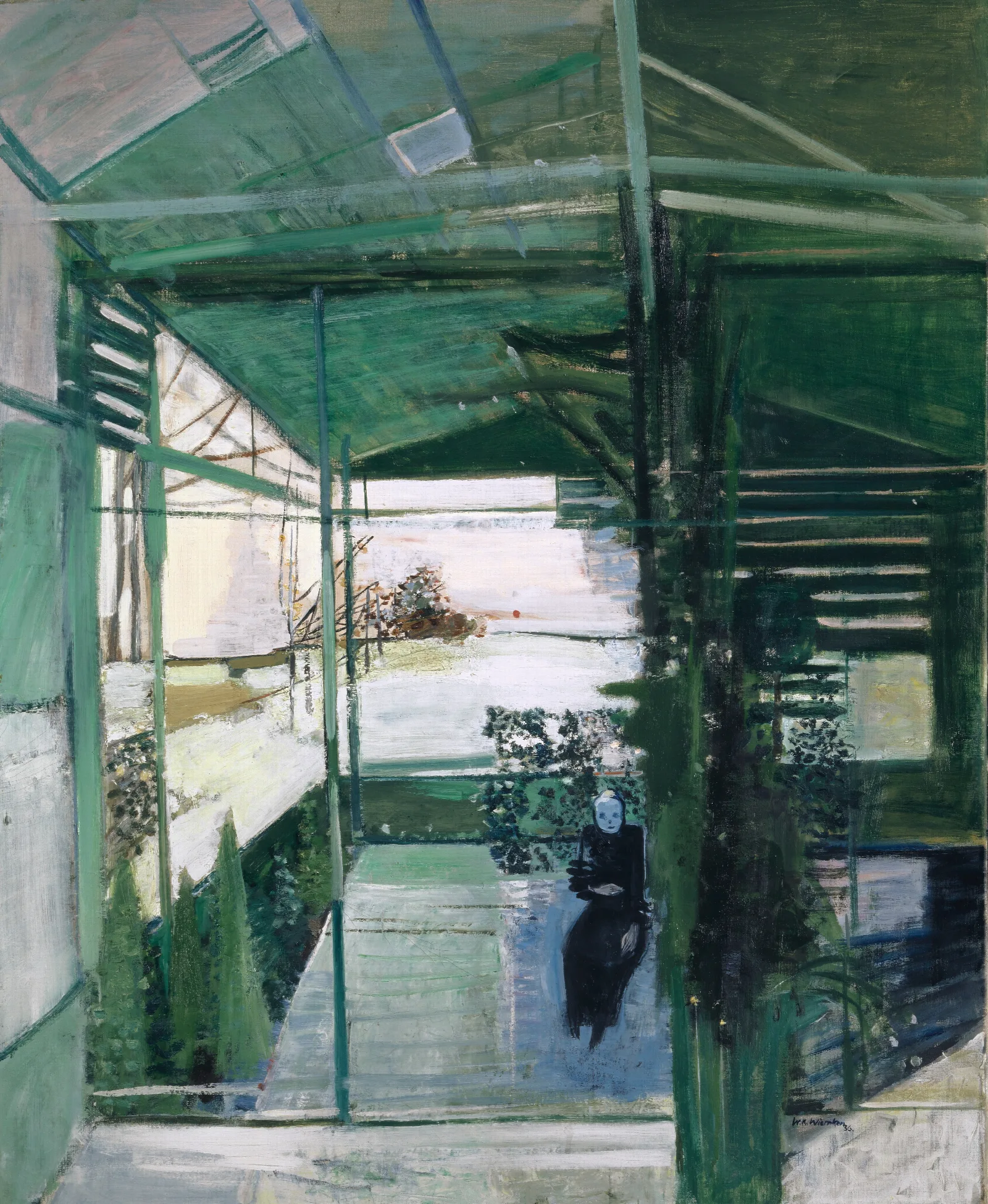 Old Woman In Greenhouse Wall Art by Walter Kurt Wiemken - Canvas Print