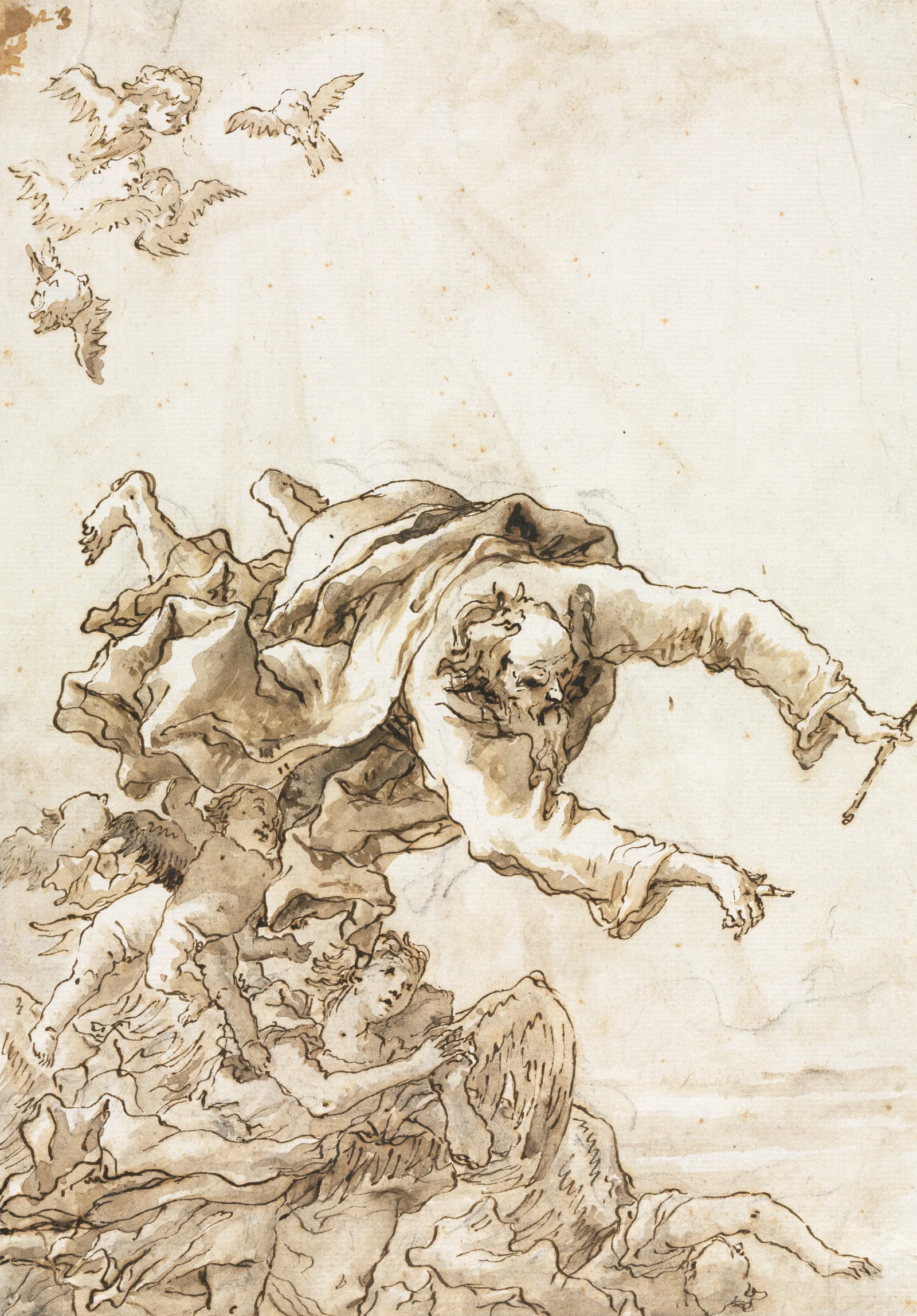 God The Father With Angels And Cherubs Wall Art by Giovanni Domenico Tiepolo - Canvas Print