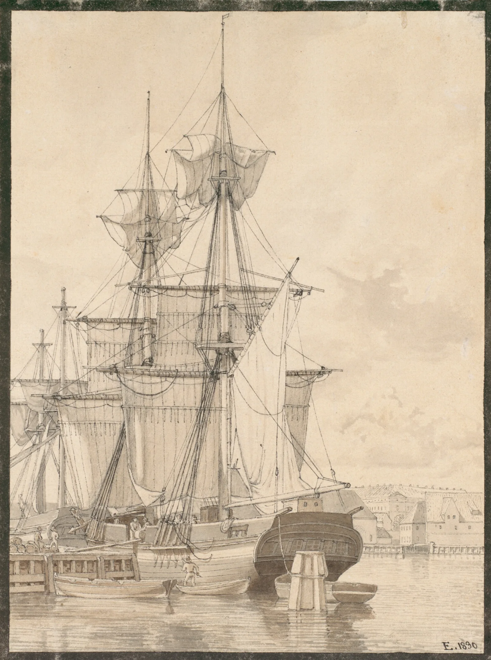 Sailing Vessels At Wilders Plads Copenhagen Wall Art by Christoffer Wilhelm Eckersberg - Canvas Print