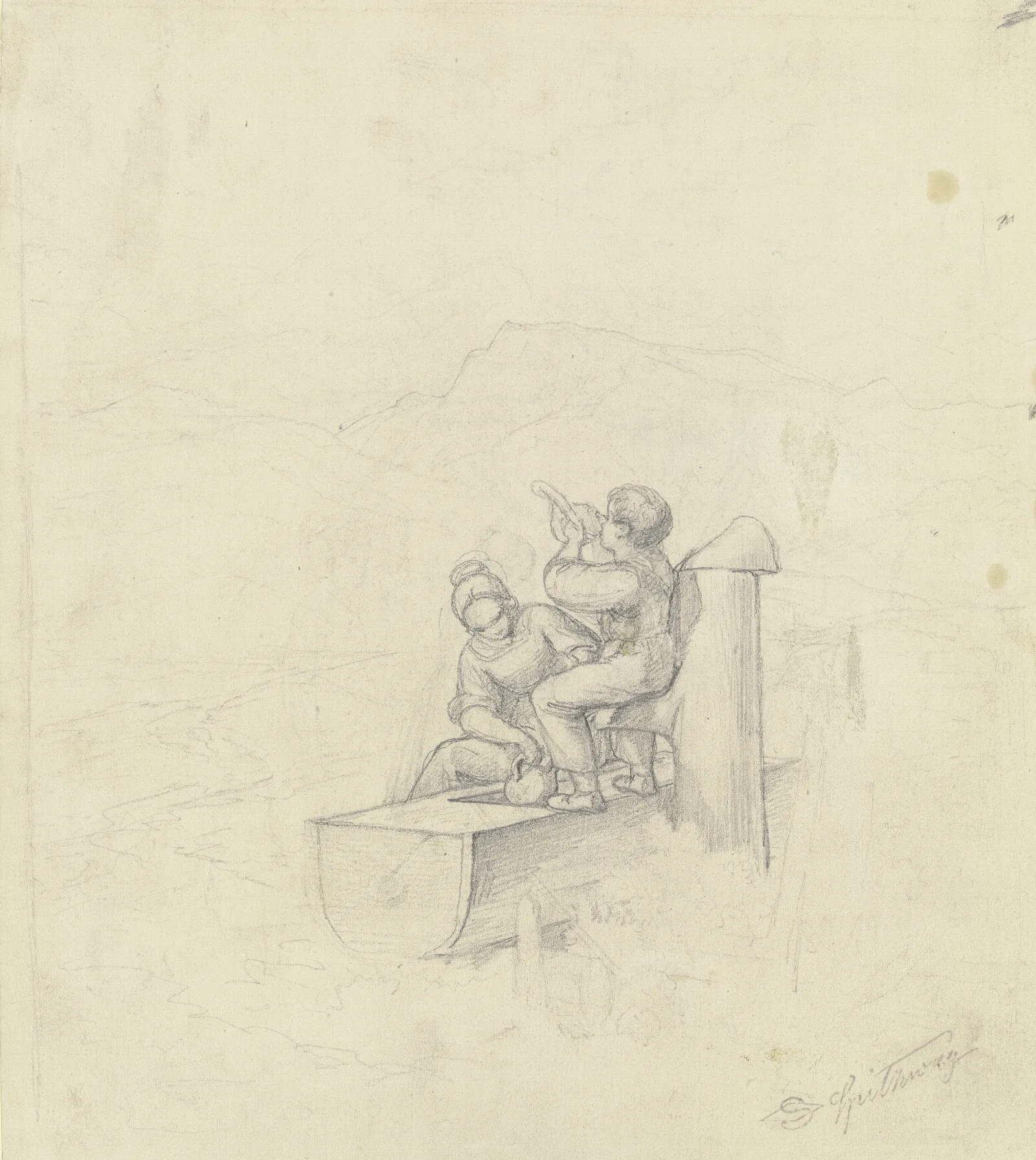 Madchen Und Junge Am Brunnen Wall Art by Carl Spitzweg - Canvas Print