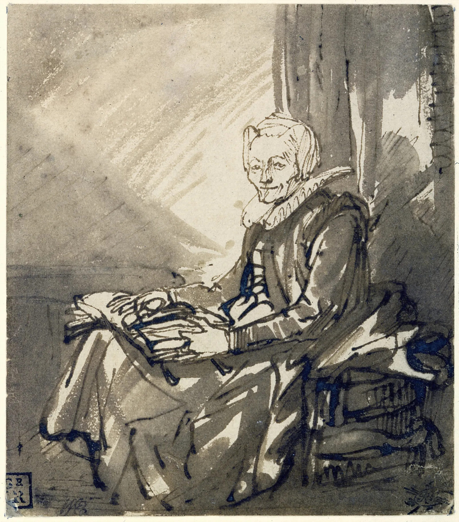 Seated Woman With An Open Book On Her Lap Wall Art by Rembrandt van Rijn - Canvas Print