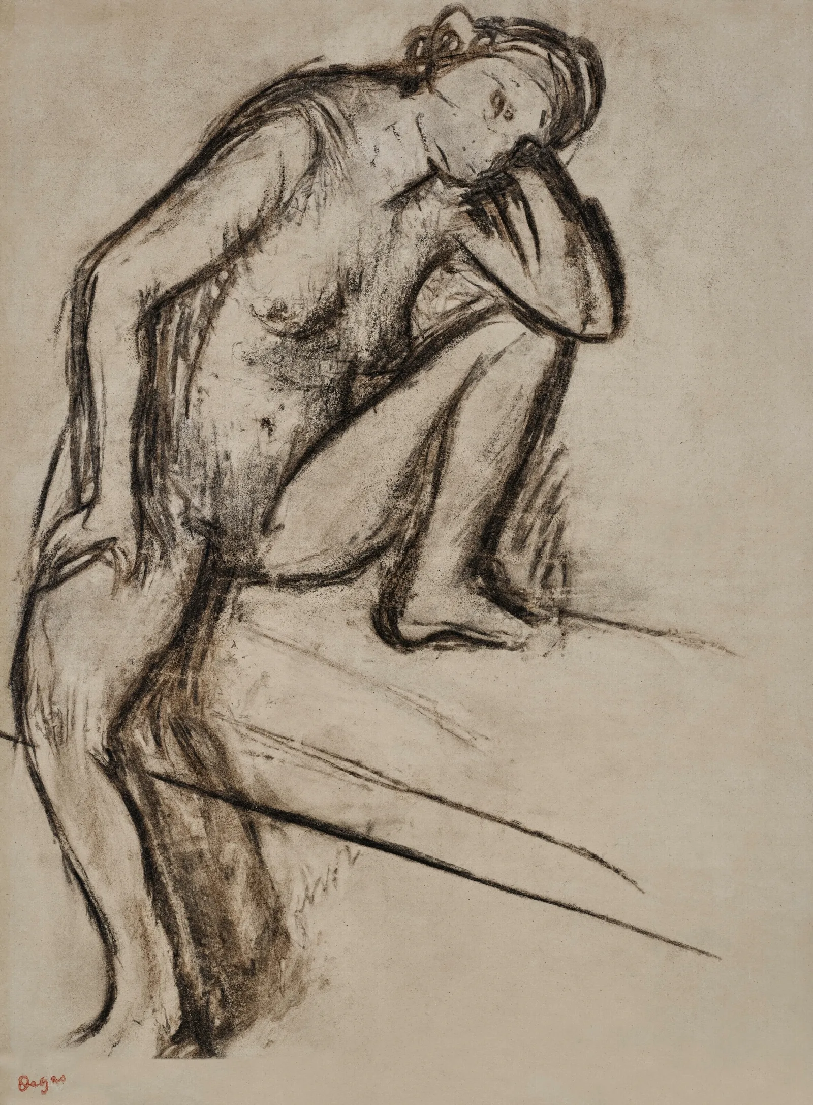Femme Assise Etude De Nu Wall Art by Edgar Degas - Canvas Print