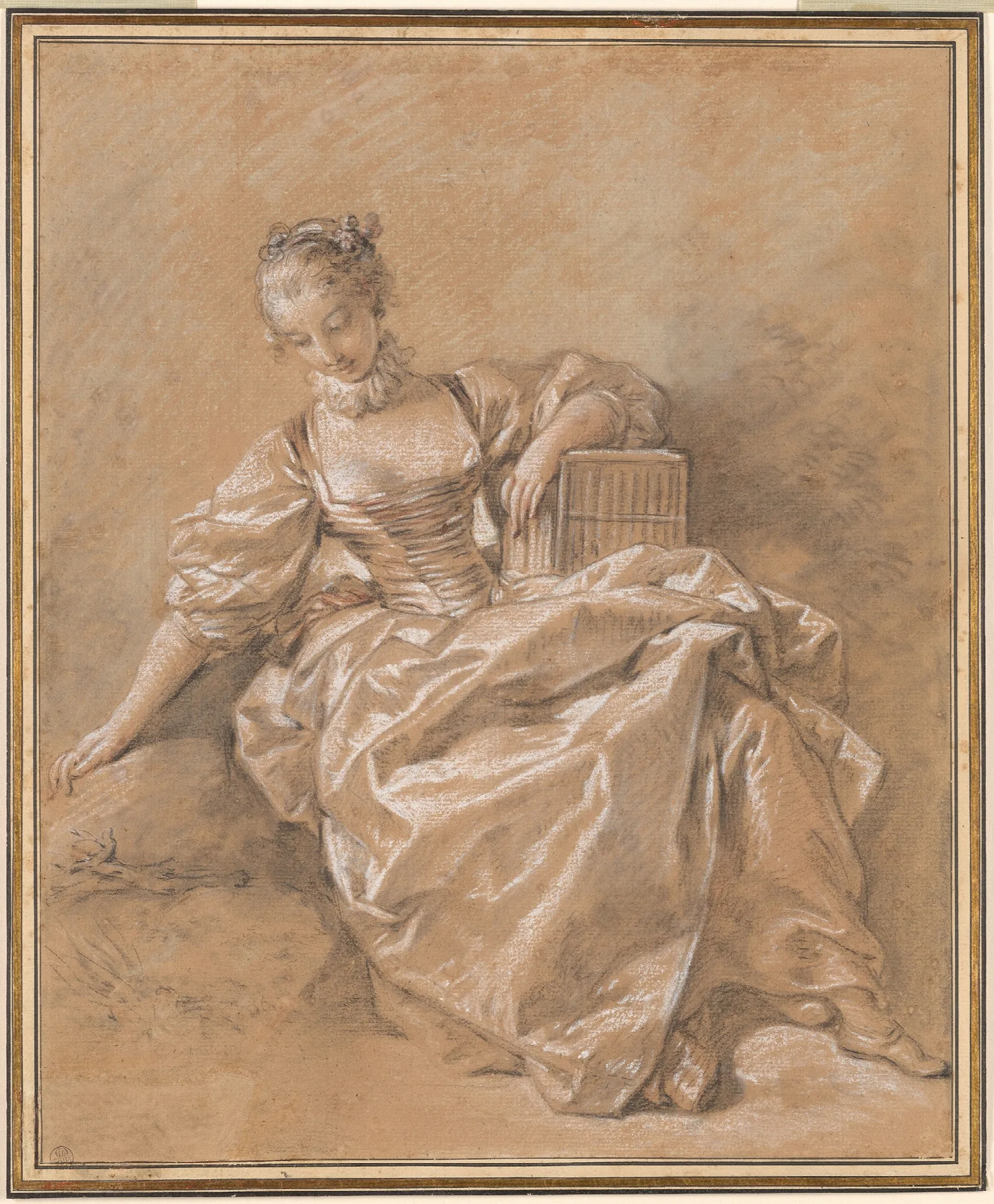 Young Girl With A Bird Cage Wall Art by François Boucher - Canvas Print