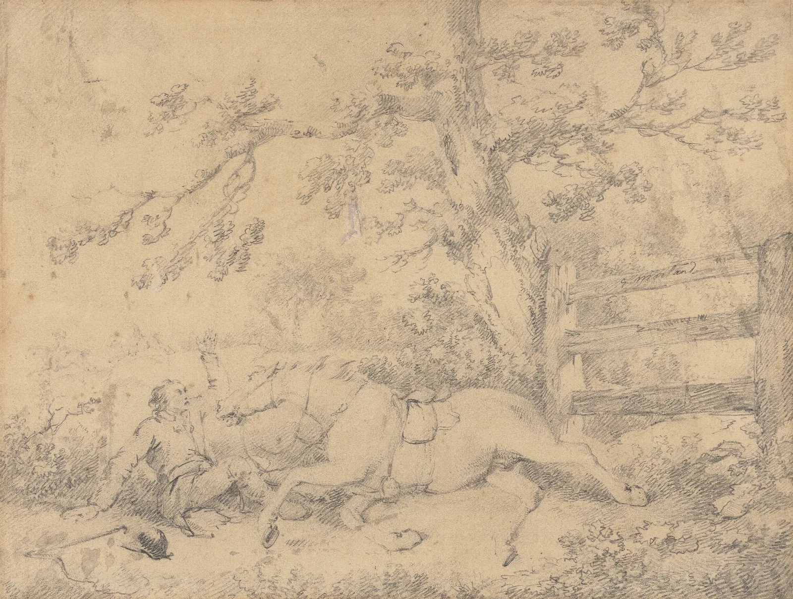 Fallen Horse And Rider The Hunt Disappearing Left Wall Art by George Morland - Canvas Print