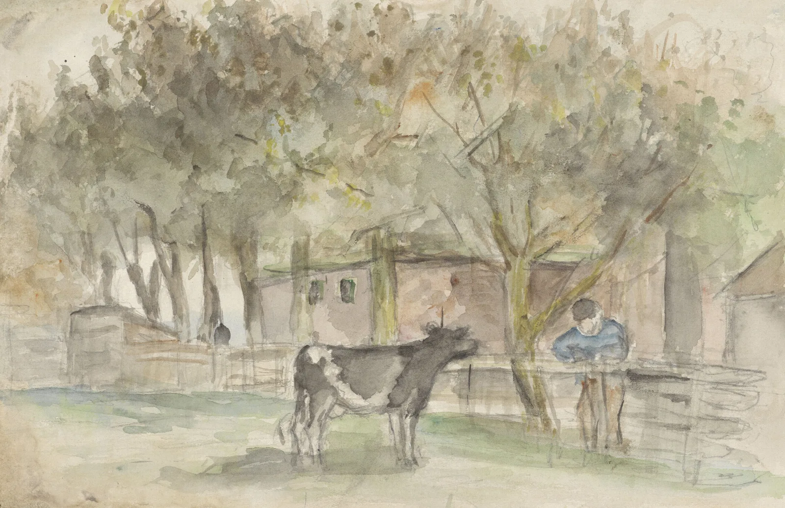 Landschap Met Een Koe En Een Boer Wall Art by Jozef Israëls - Canvas Print