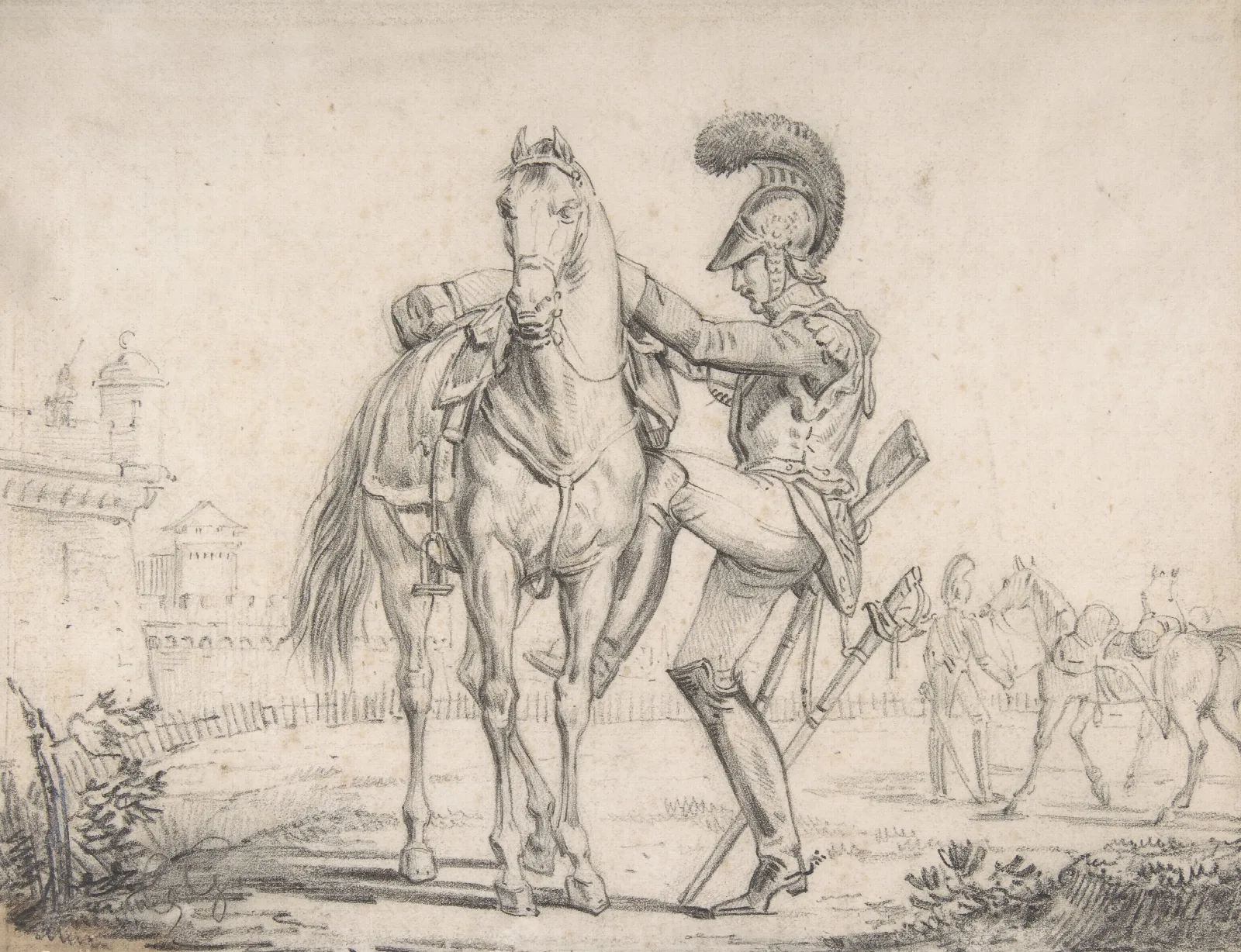 Soldier Mounting A Horse Wall Art by Théodore Géricault - Canvas Print