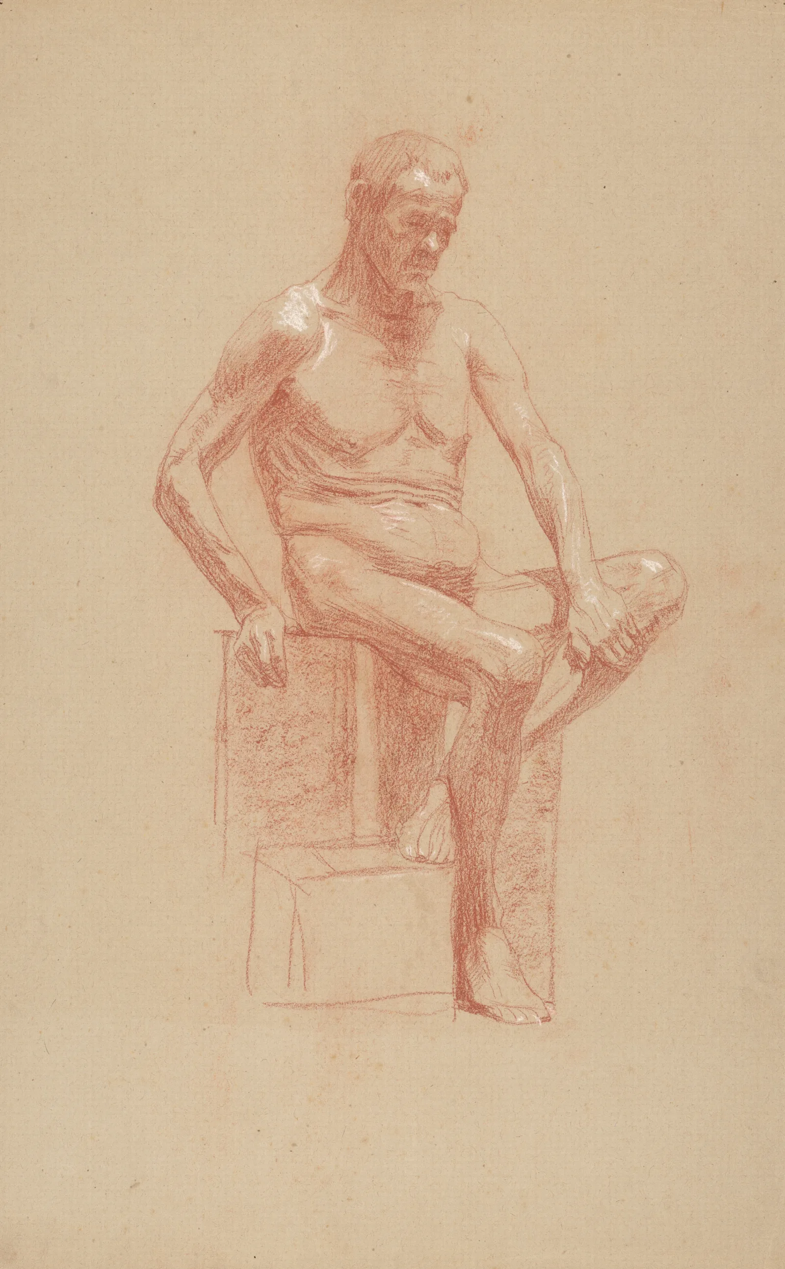Study Of A Sitting Male Nude 2 Wall Art by Jozef Hanula - Canvas Print
