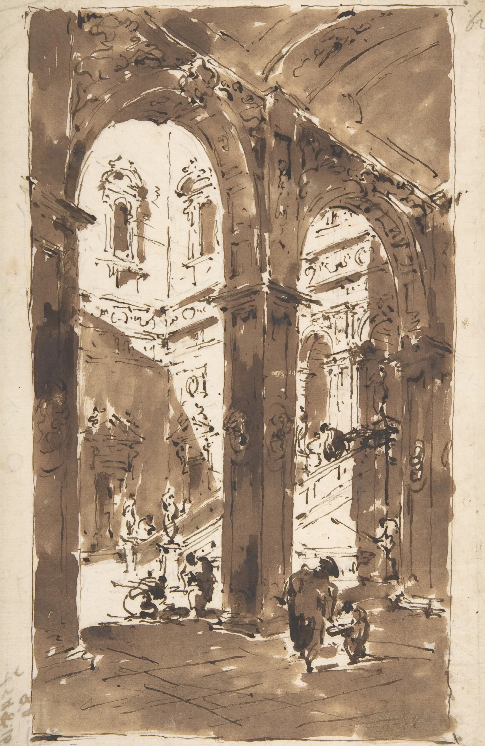Architectural Capriccio Courtyard Of A Palace Wall Art by Francesco Guardi - Canvas Print