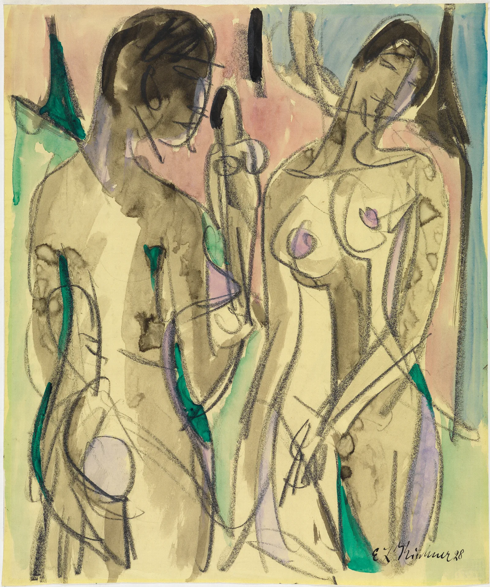 Drei Akte Im Wald Wall Art by Ernst Ludwig Kirchner - Canvas Print
