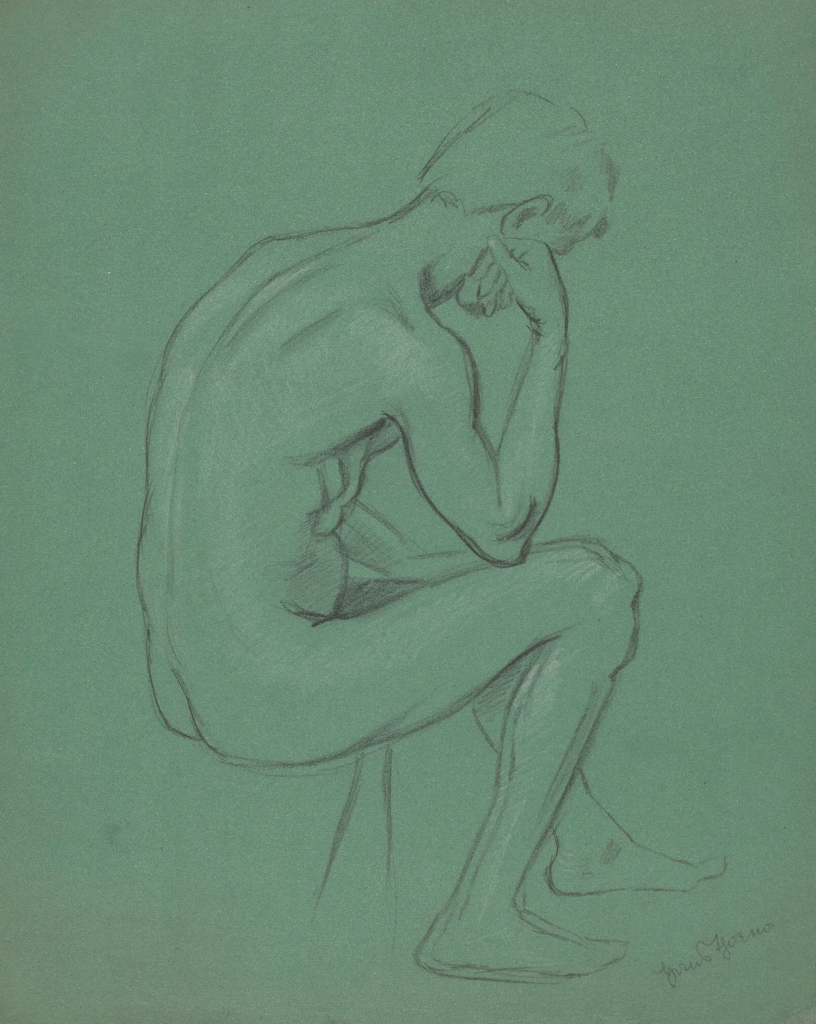 Male Nude Sitting Wall Art by Hans Thoma - Canvas Print