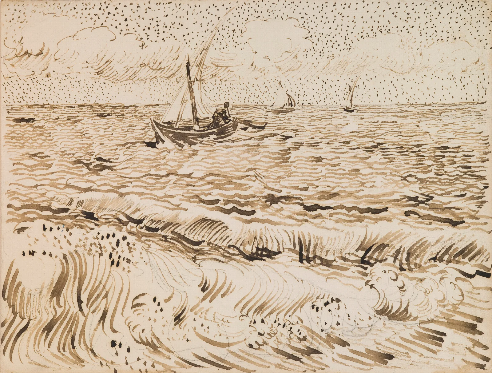Fishing Boats At Saintes Maries De La Mer Wall Art by Vincent van Gogh - Canvas Print