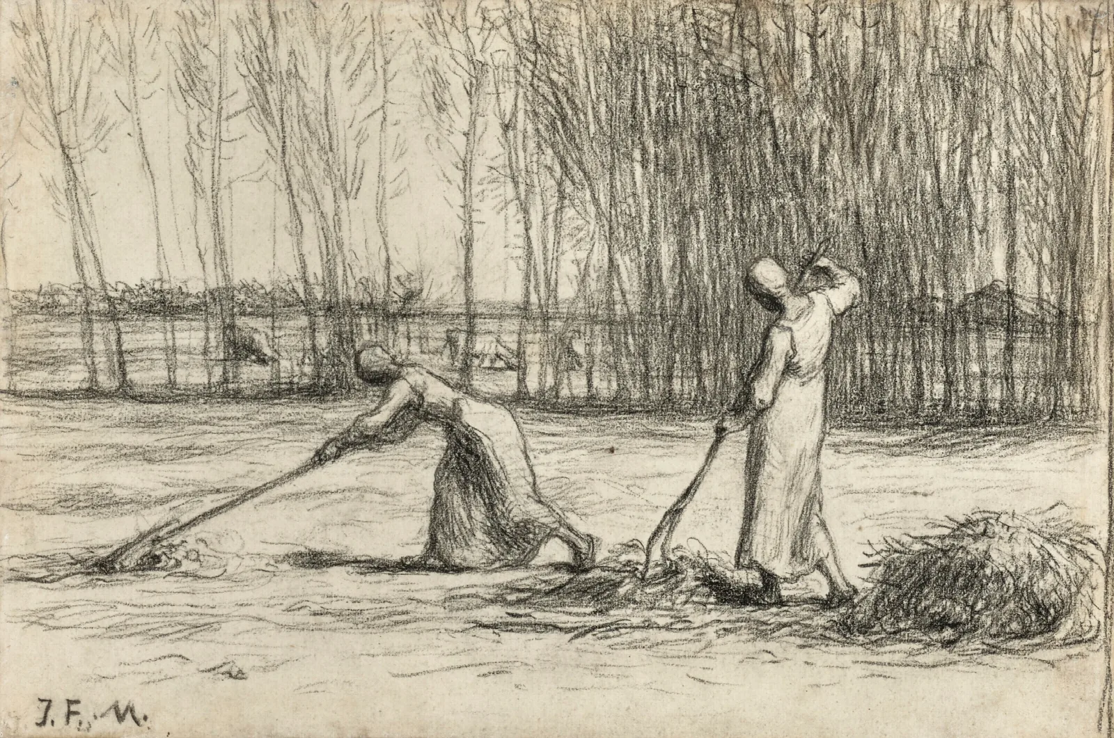 Two Women Working Hay Wall Art by Jean-François Millet - Canvas Print