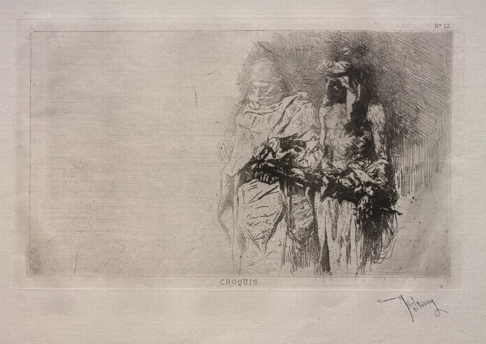 Sketch Two Arabian Figures Wall Art by Mariano Fortuny Marsal - Canvas Print