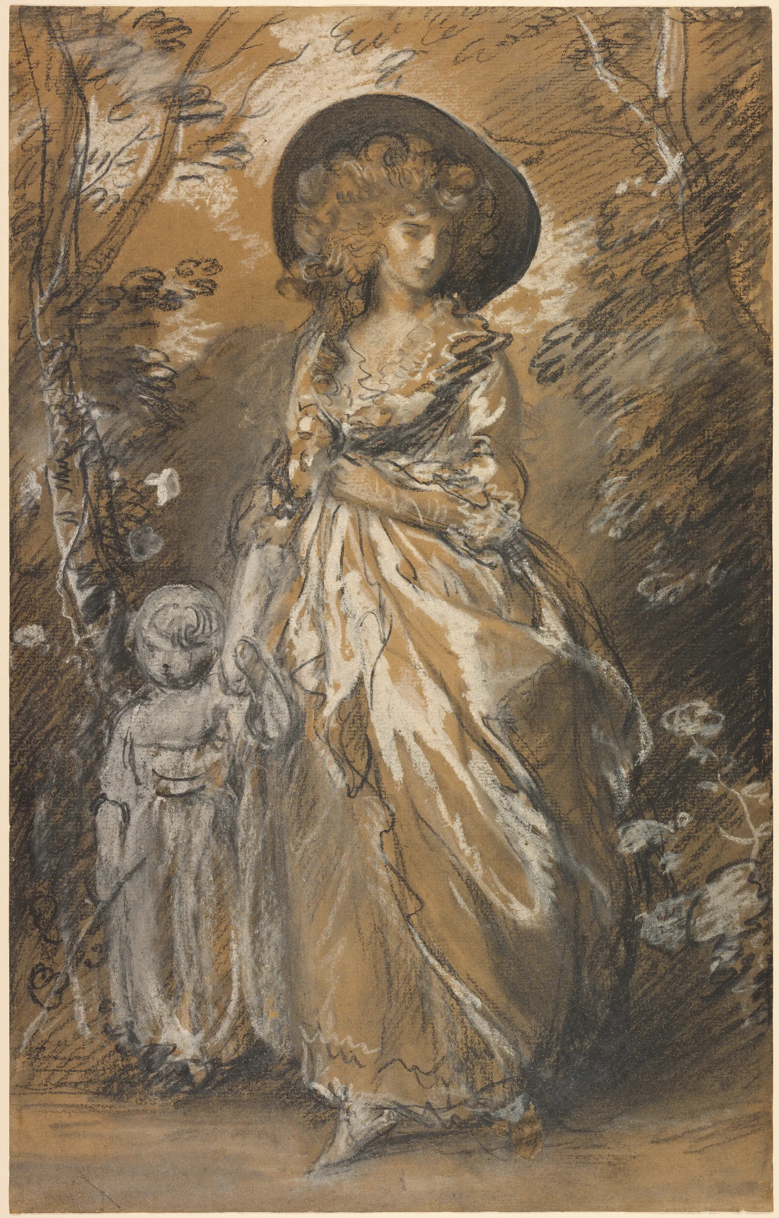 A Lady Walking In A Garden With A Child Wall Art by Thomas Gainsborough - Canvas Print