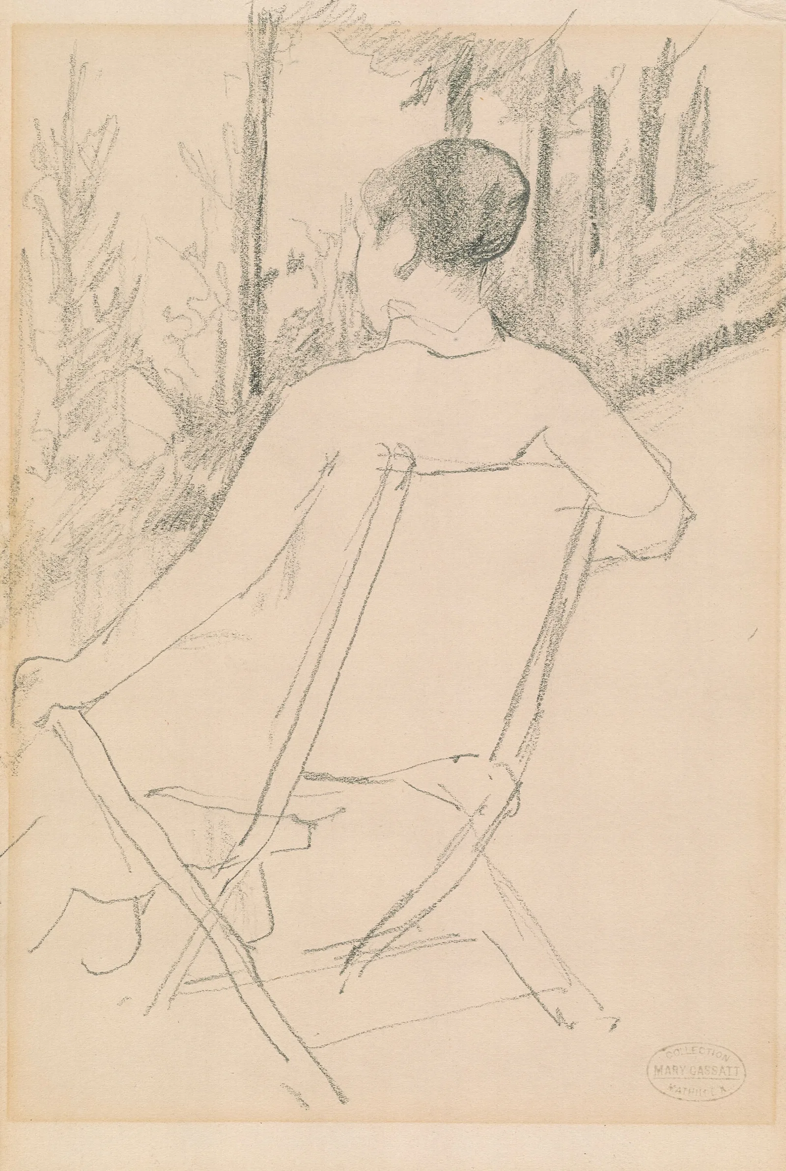 Woman Seated In A Folding Chair In A Garden Wall Art by Mary Cassatt - Canvas Print