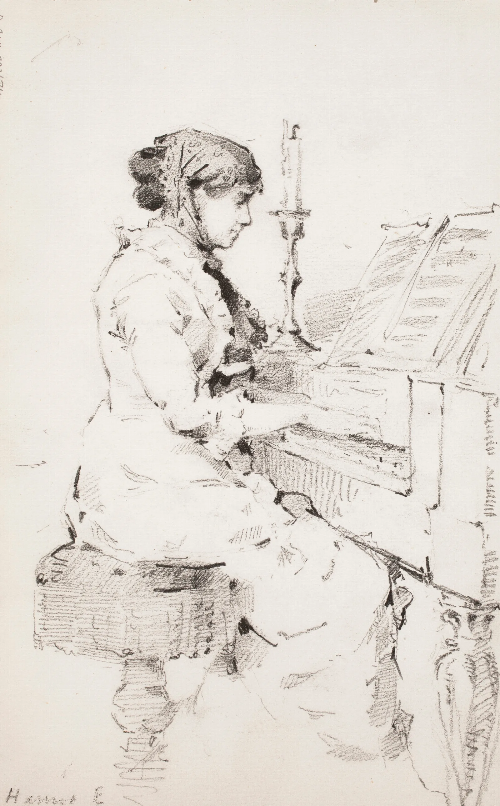 Hanna Estlander O S Lupander Taiteilijan Serkku Soittaa Pianoa Wall Art by Helene Schjerfbeck - Canvas Print