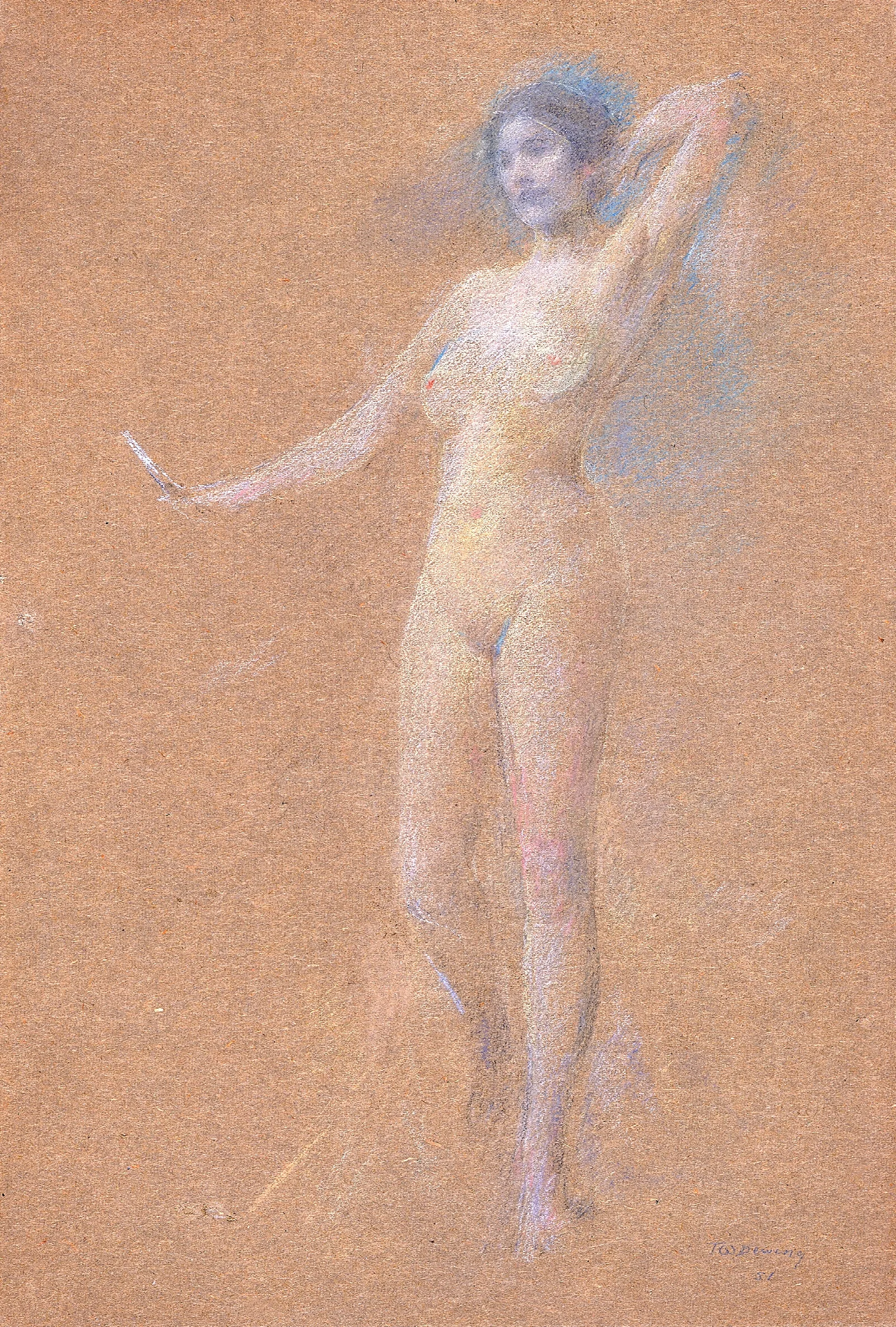 Standing Nude Figure Of A Girl Wall Art by Thomas Wilmer Dewing - Canvas Print