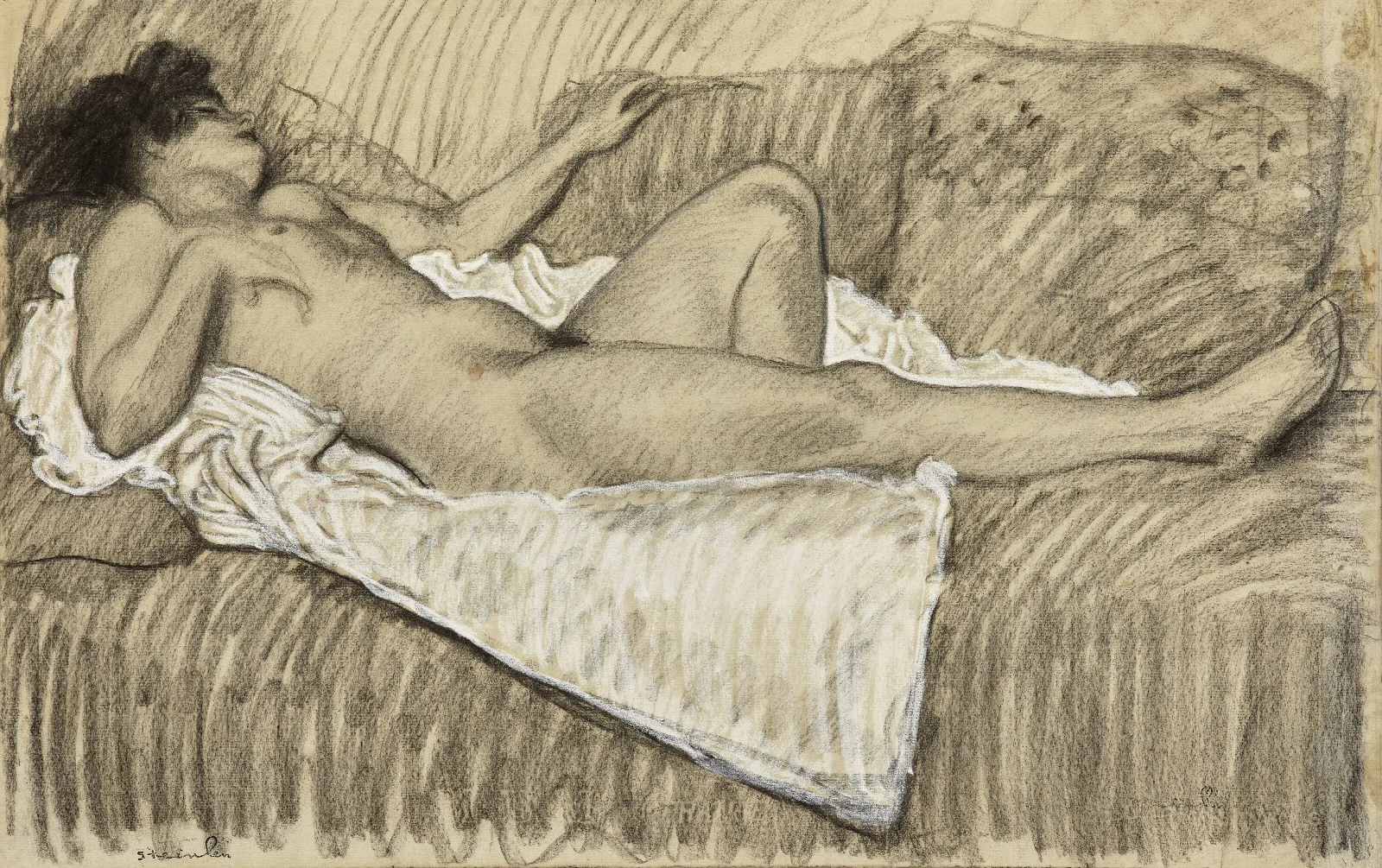 Nu Au Drap Blanc Wall Art by Théophile Alexandre Steinlen - Canvas Print