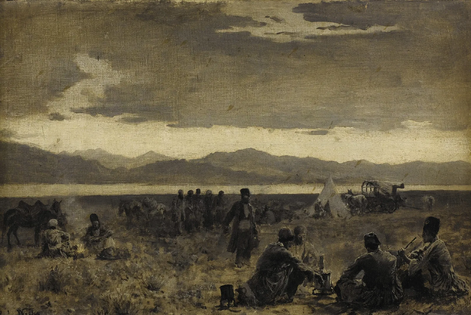 Early Morning Camp Near The Shore Of Lake Urumiyah Wall Art by Edwin Lord Weeks - Canvas Print