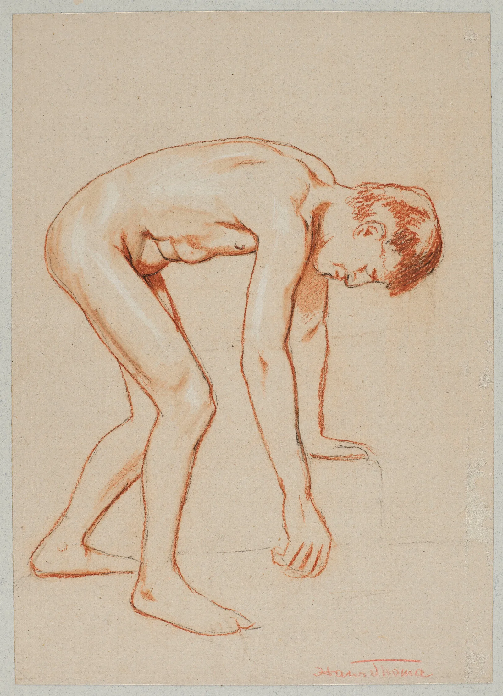 Male Nude Leaning Forward In Profile Wall Art by Hans Thoma - Canvas Print