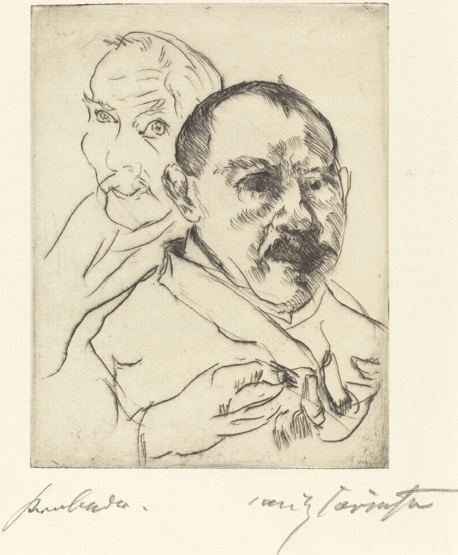 Sketch Of Two Male Heads Self Portraits Wall Art by Lovis Corinth - Canvas Print