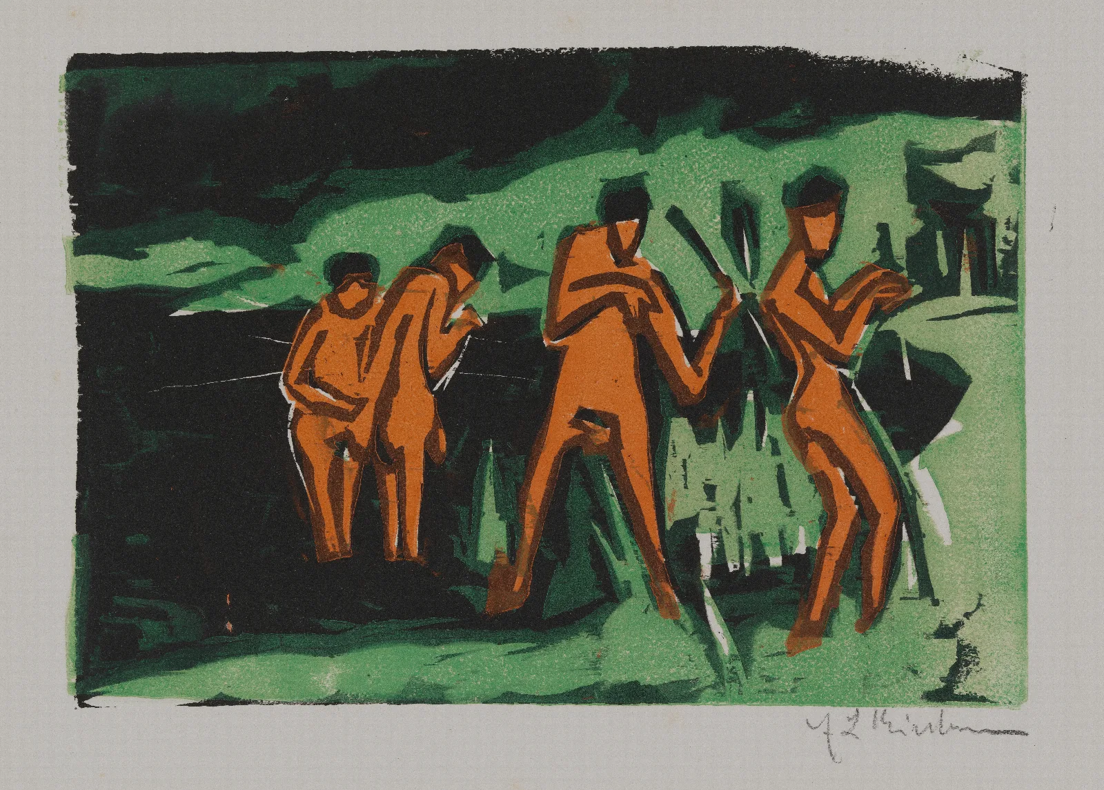 Bathers Tossing Reeds Wall Art by Ernst Ludwig Kirchner - Canvas Print